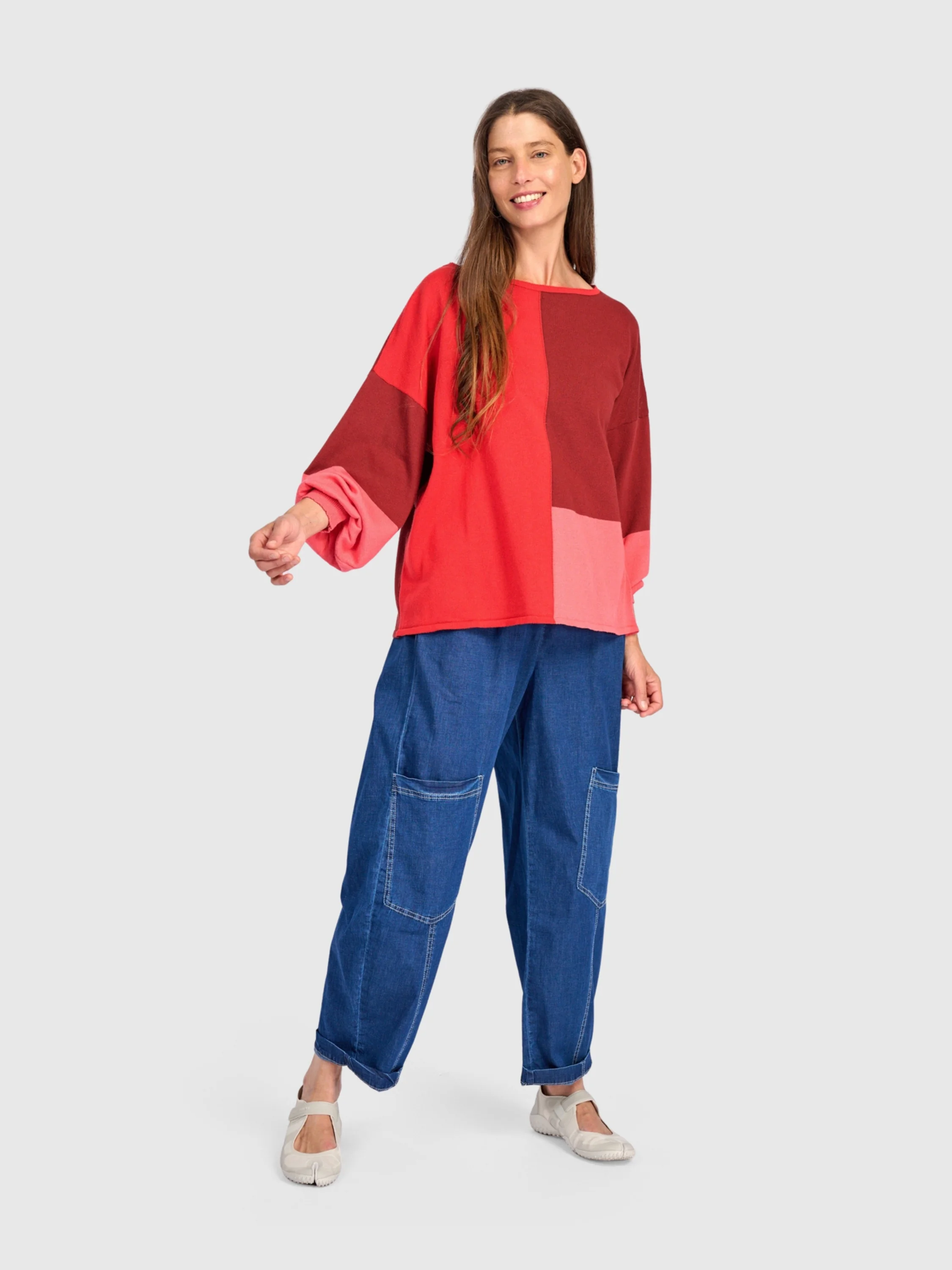 Colorblock Sweater in Coral