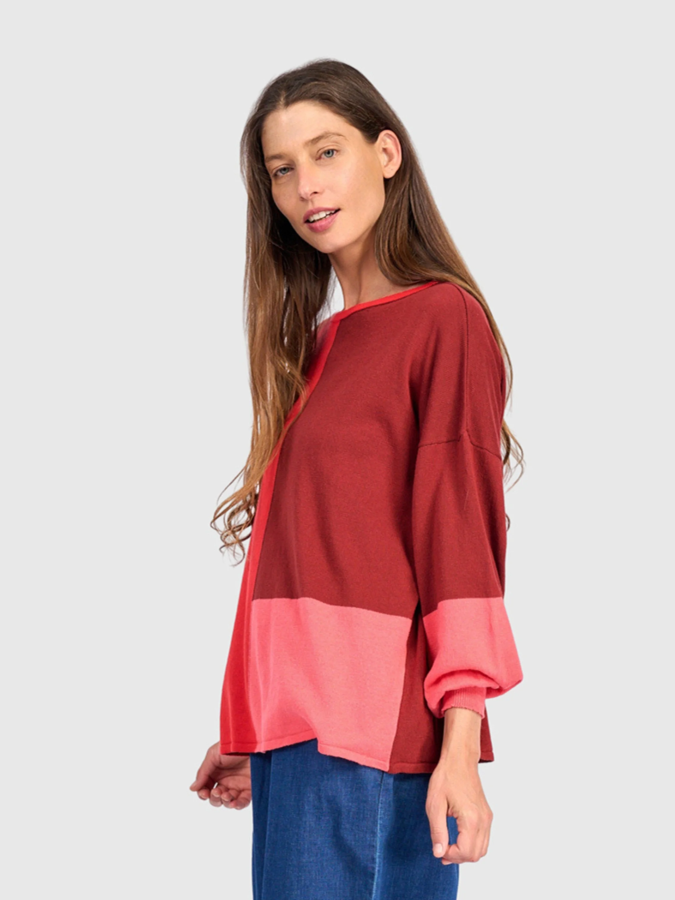 Colorblock Sweater in Coral