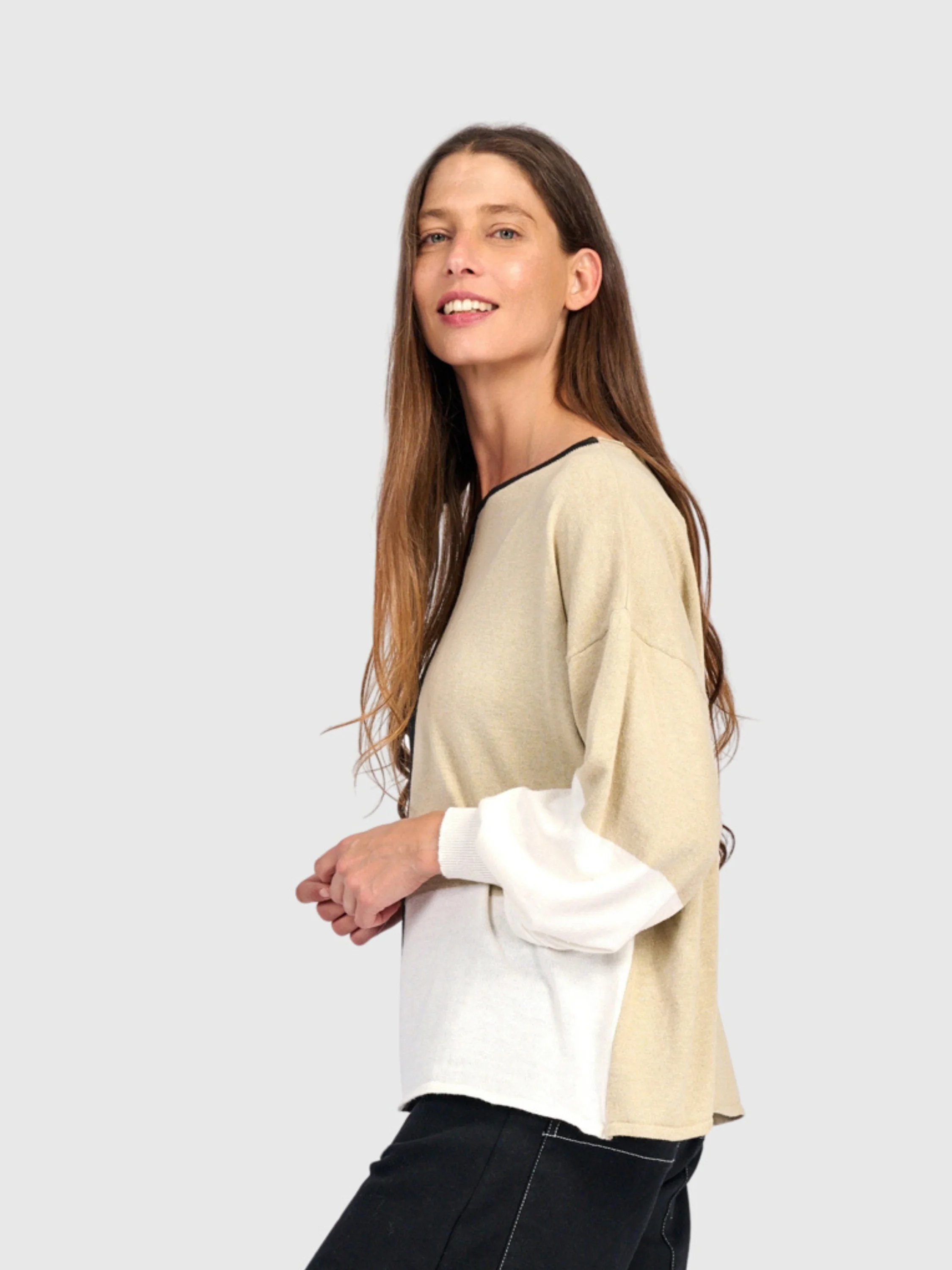 Colorblock Sweater in Stone
