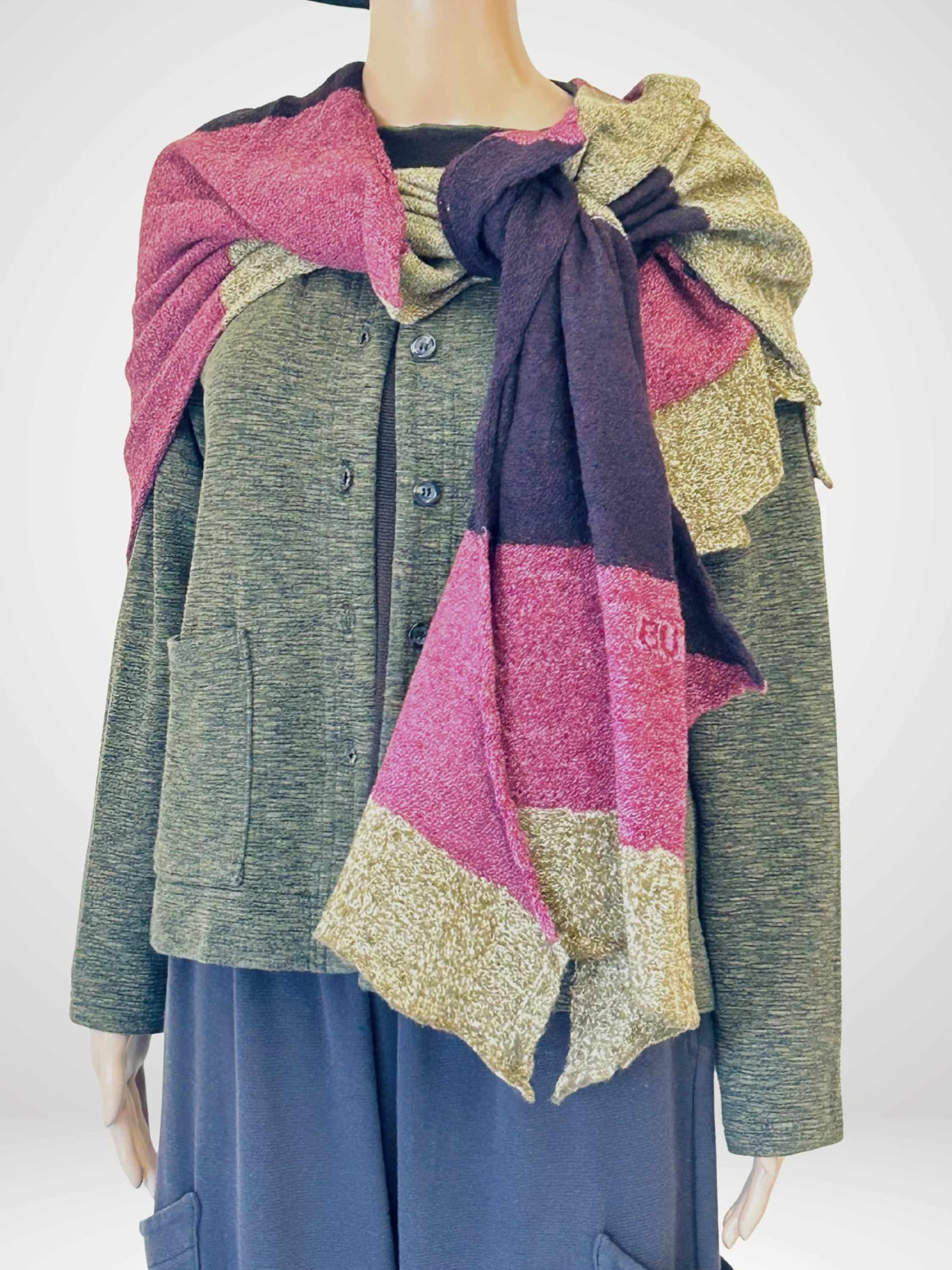 Colorblock Wool Shawl in Pink