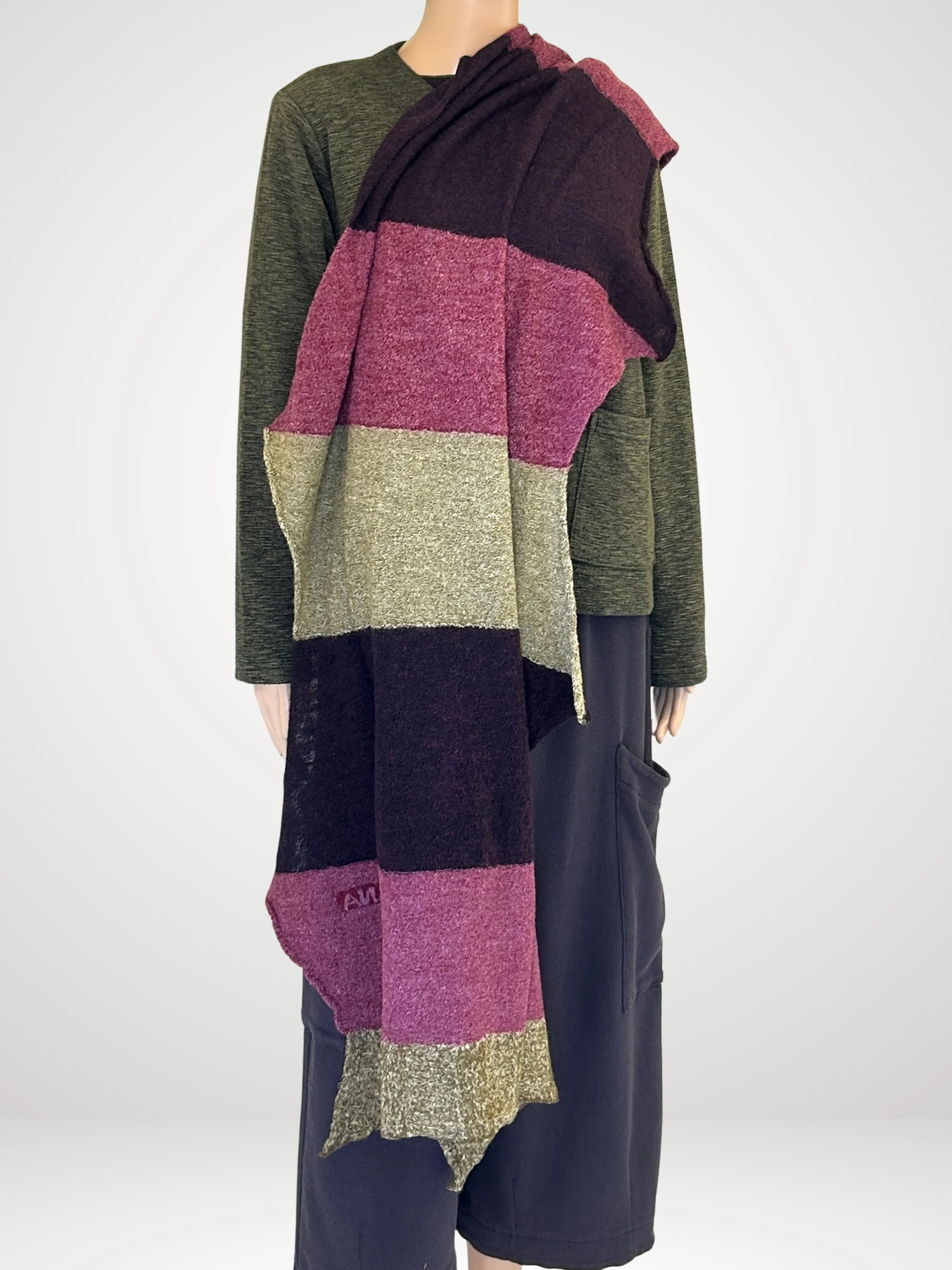 Colorblock Wool Shawl in Pink
