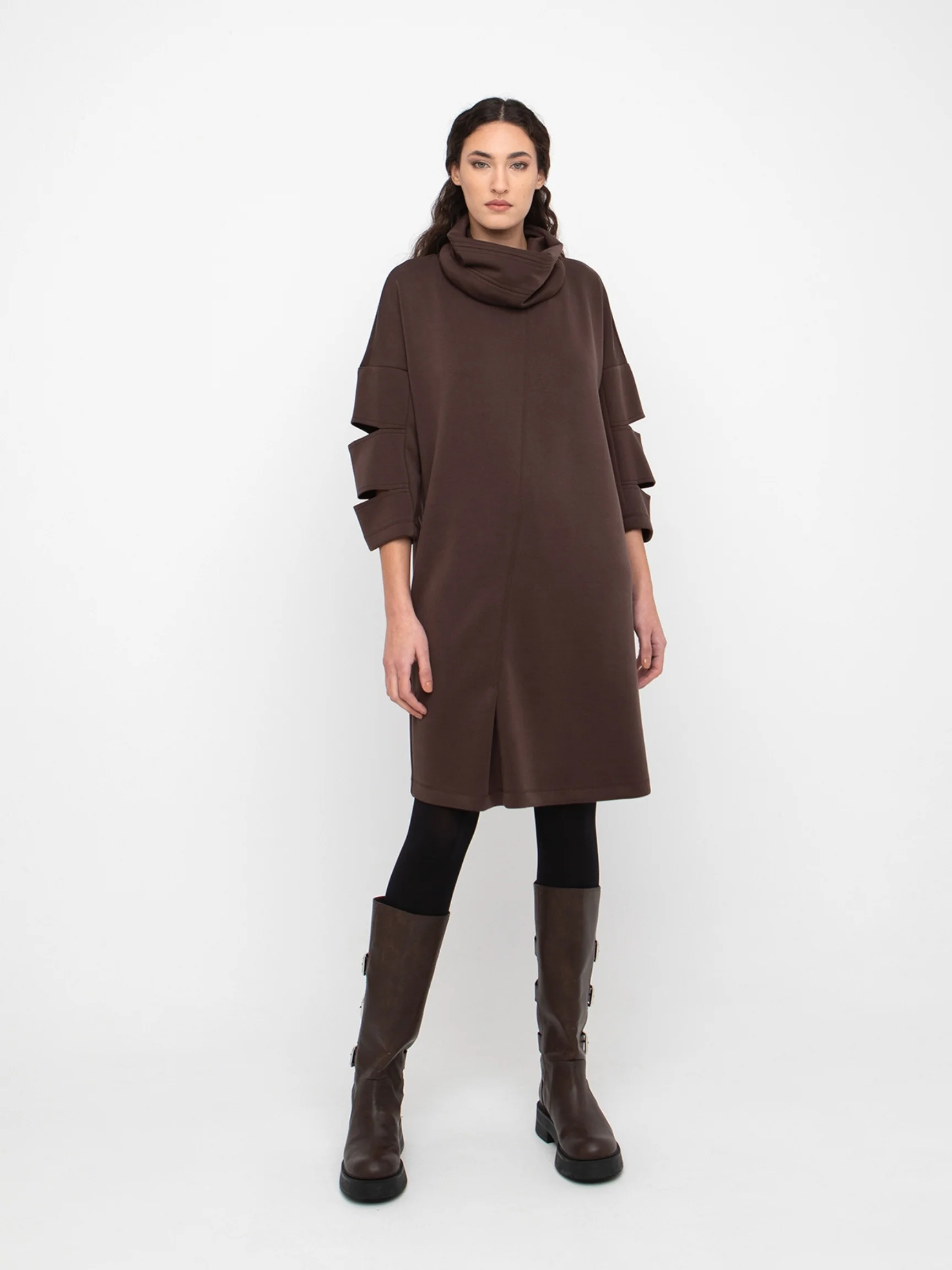Cowl Neck Dress in Brown