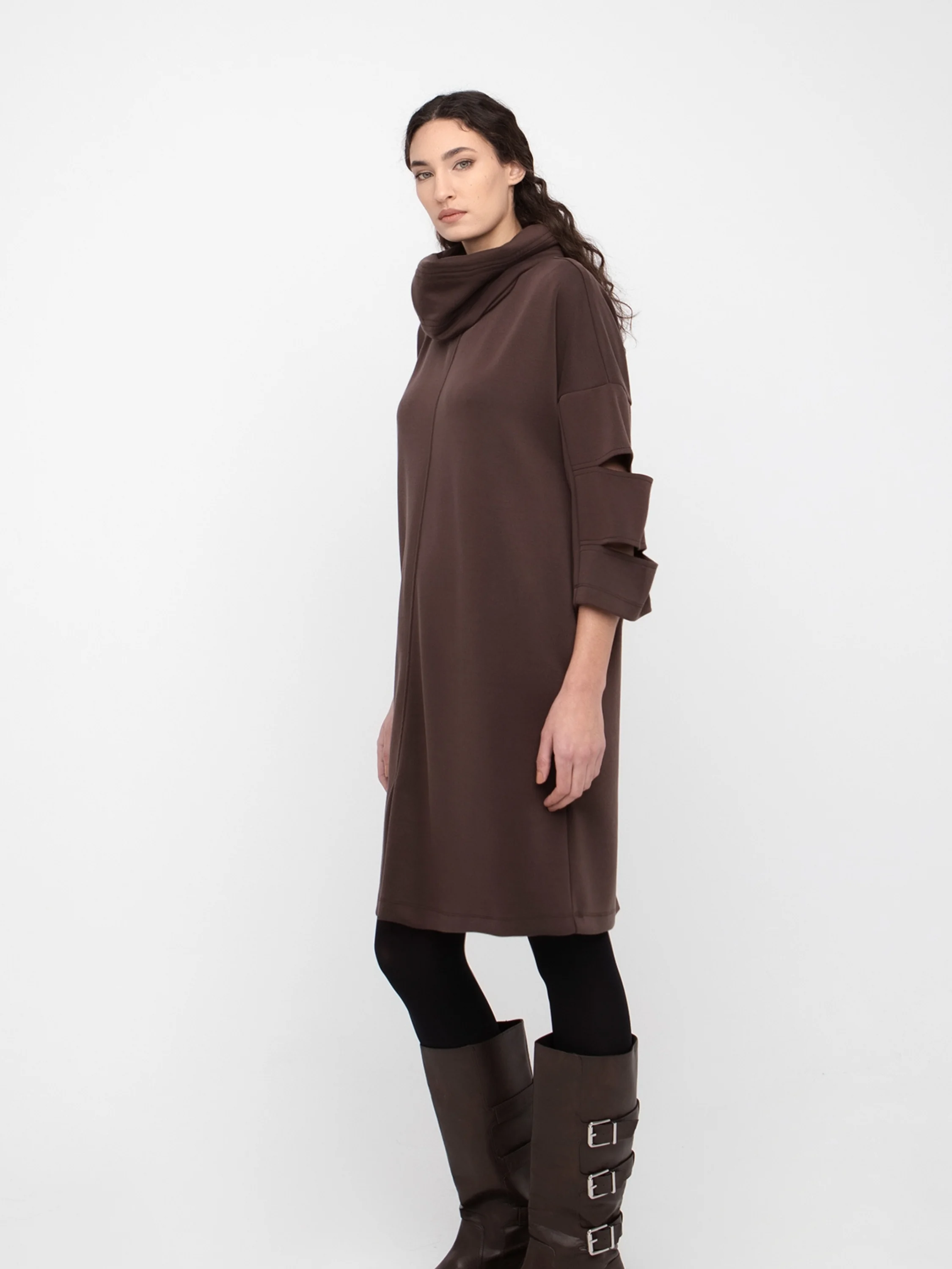 Cowl Neck Dress in Brown