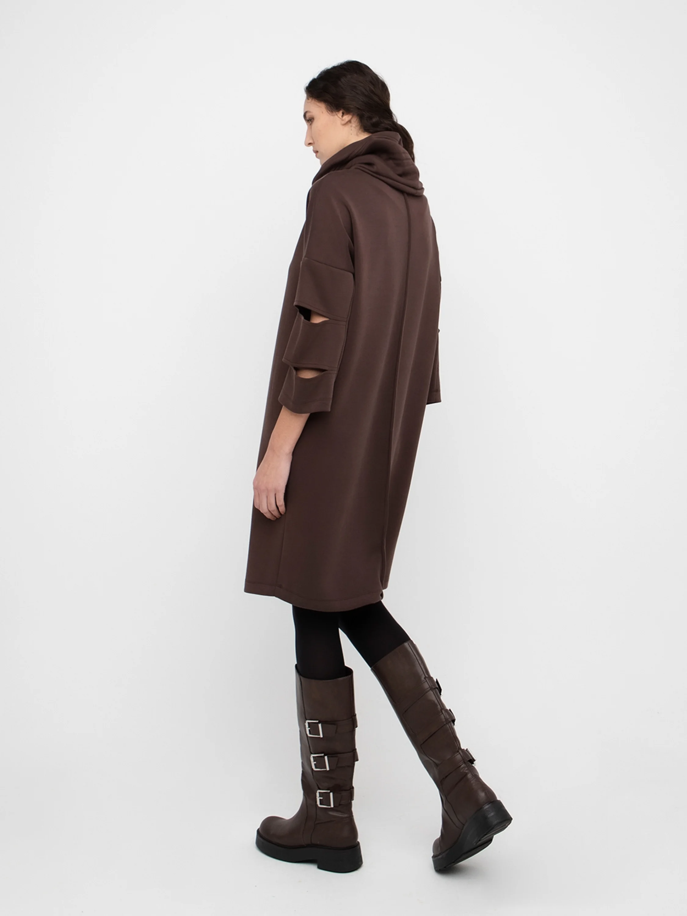 Cowl Neck Dress in Brown
