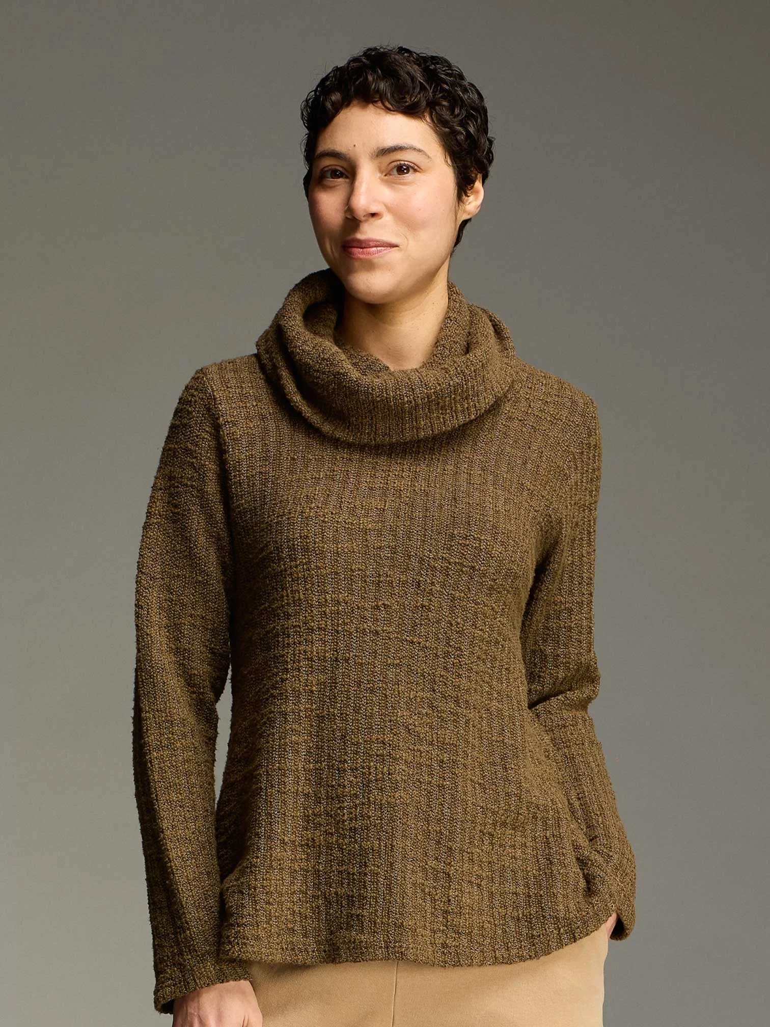 Cowl Neck Pullover in Chocolate