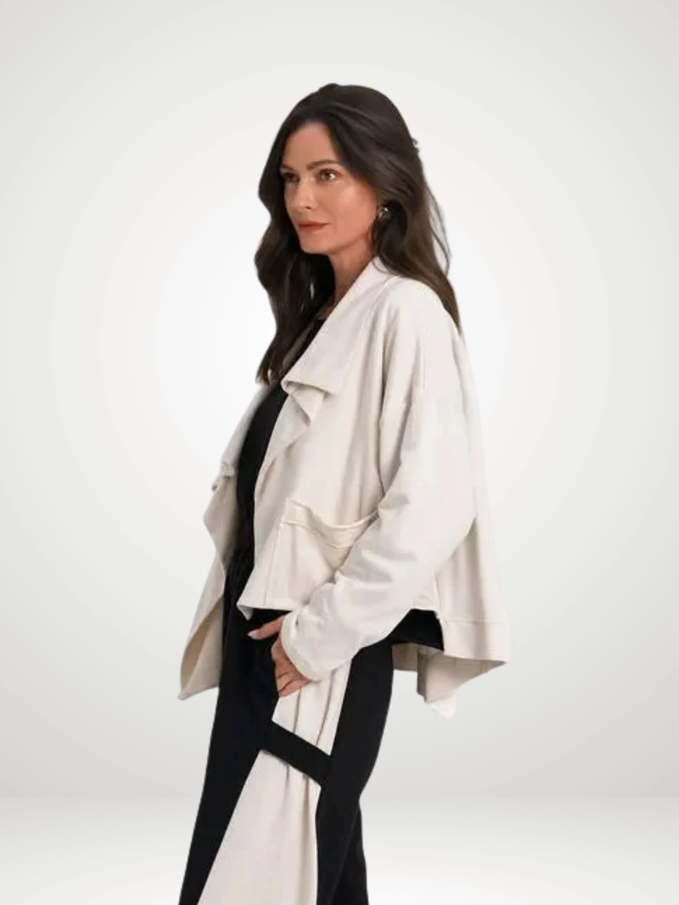 Crop Asym Jkt in Stone