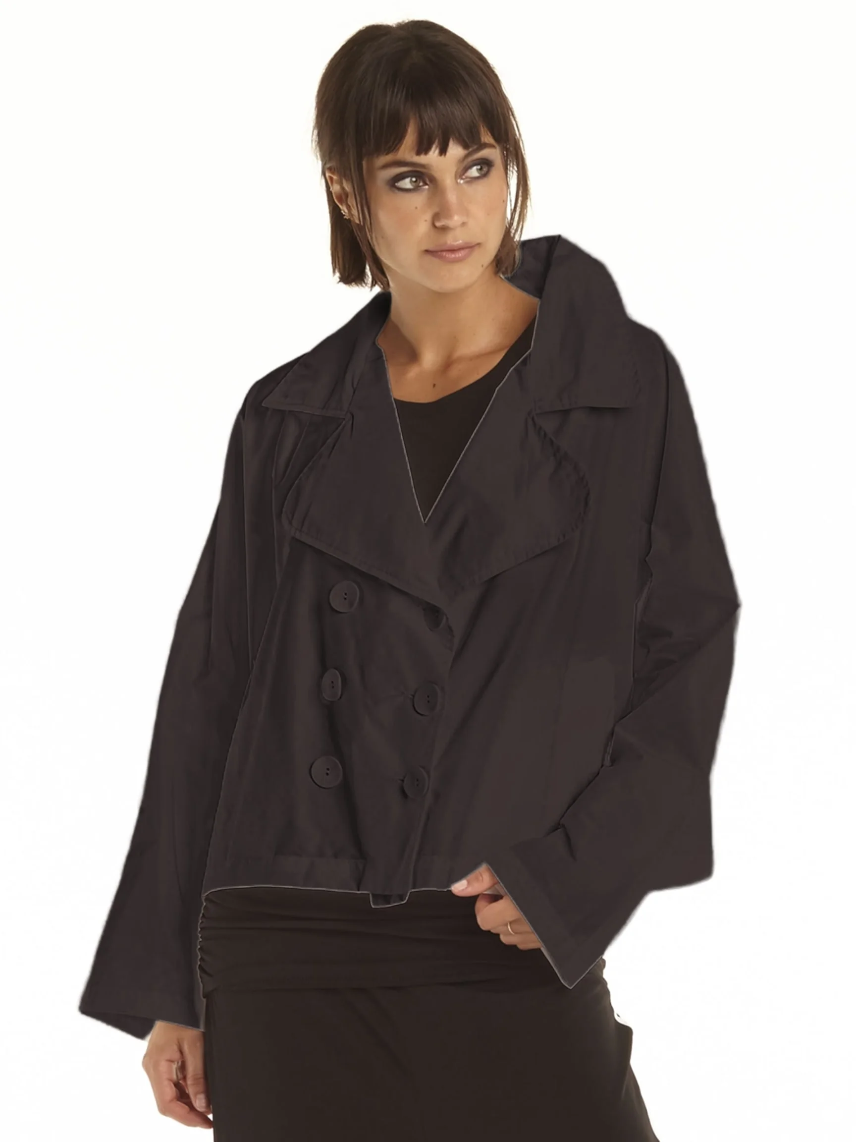 Crop Pea Jacket in Black