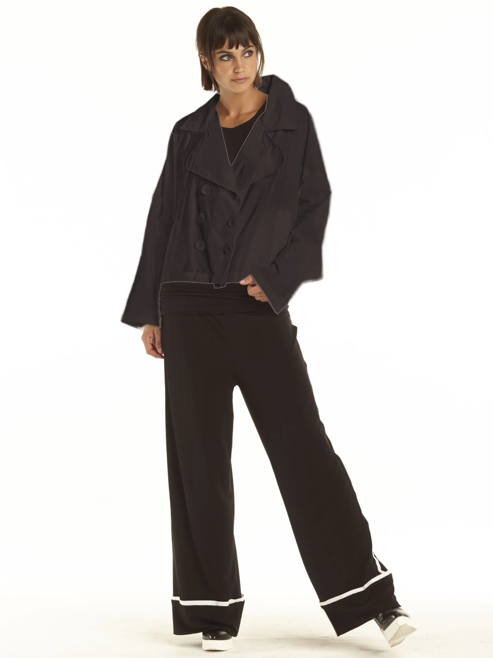 Crop Pea Jacket in Black