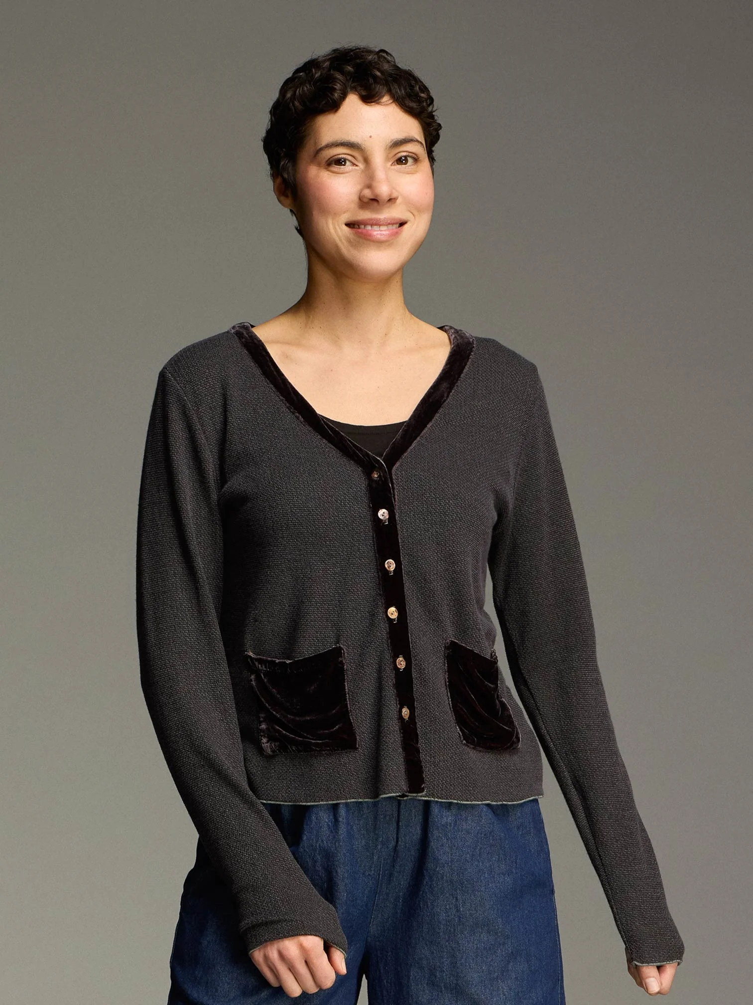 Crop Pocket Cardi in Iron
