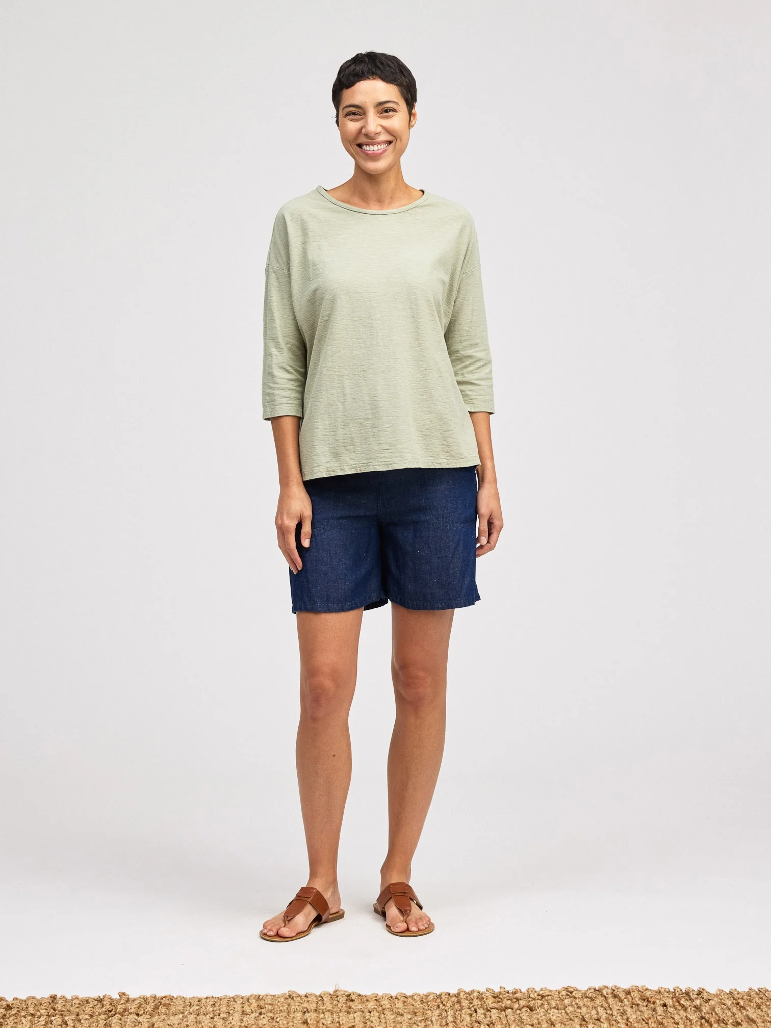 Crop Shoulder Tee in Balsam Green