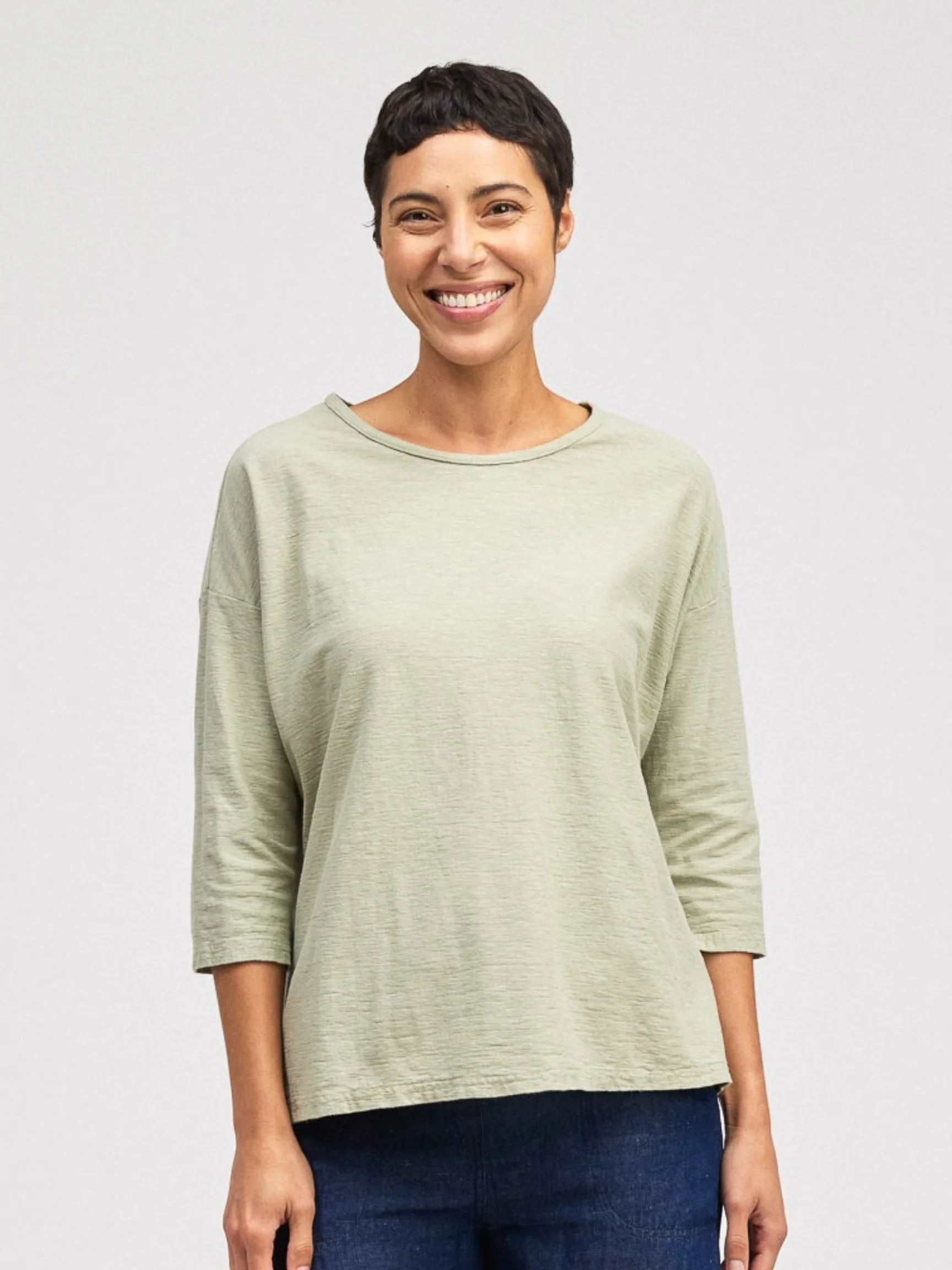 Crop Shoulder Tee in Balsam Green