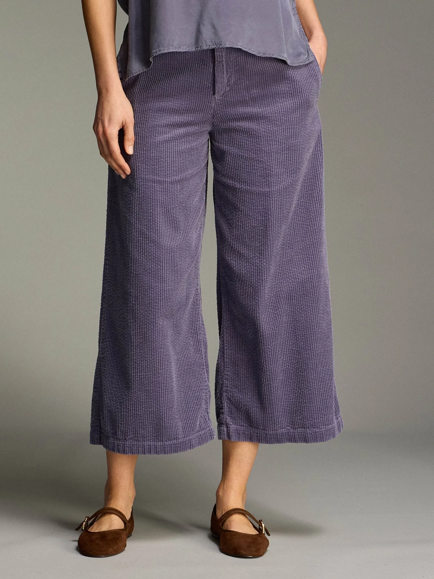 Crop Wide Leg Zip Pant in Whisper
