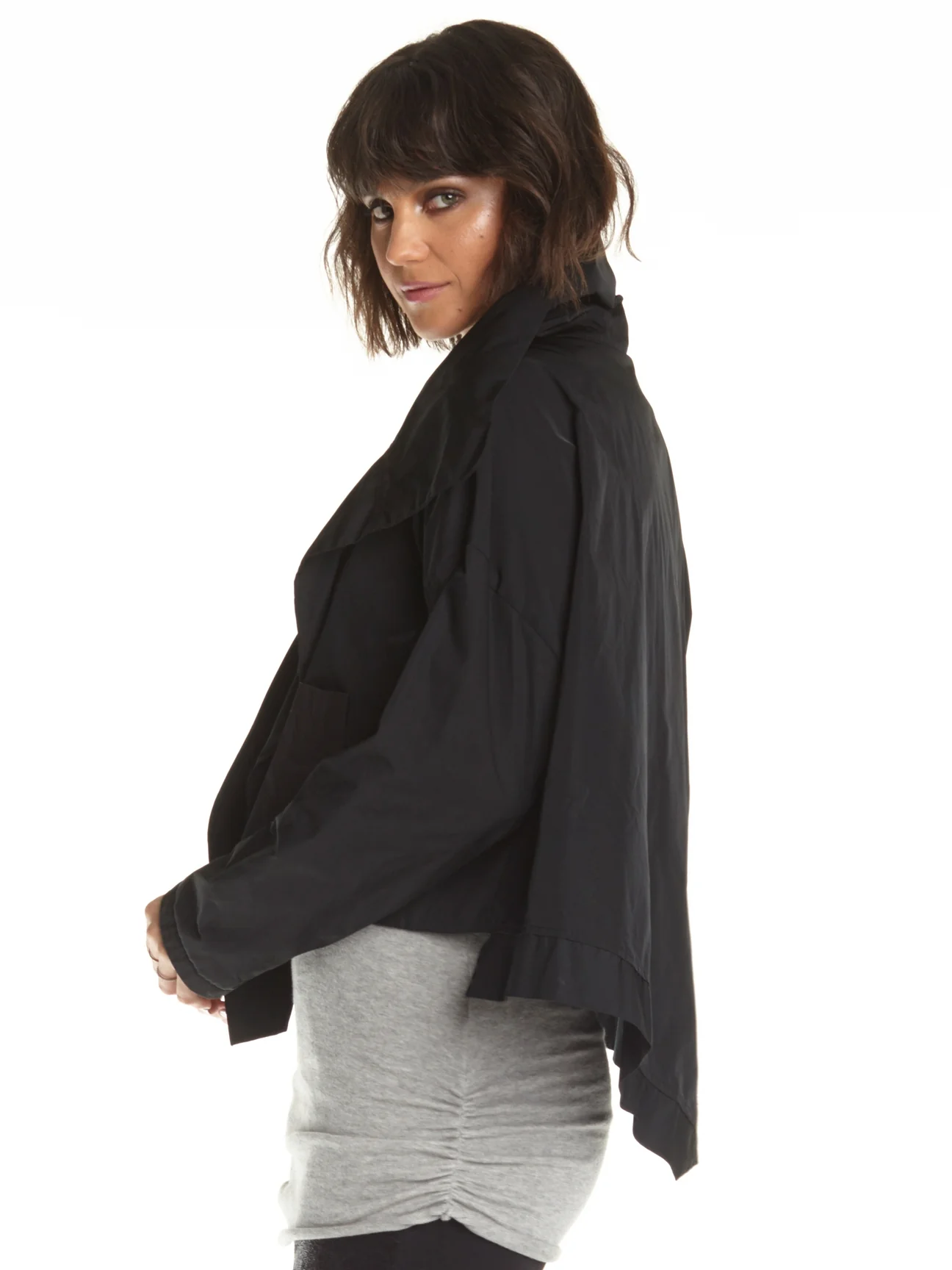 Cropped Asymmetrical Jacket in Black