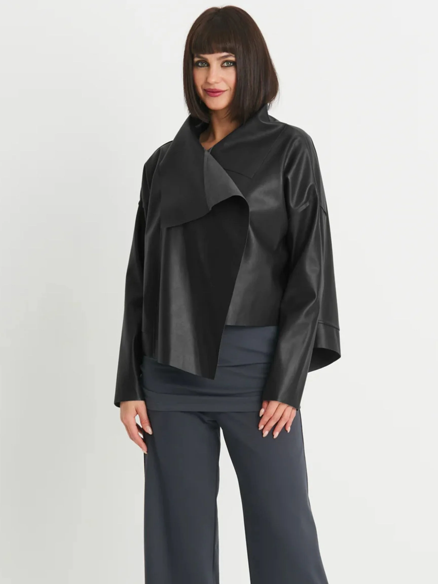 Cropped Asymmetrical Jacket in Black