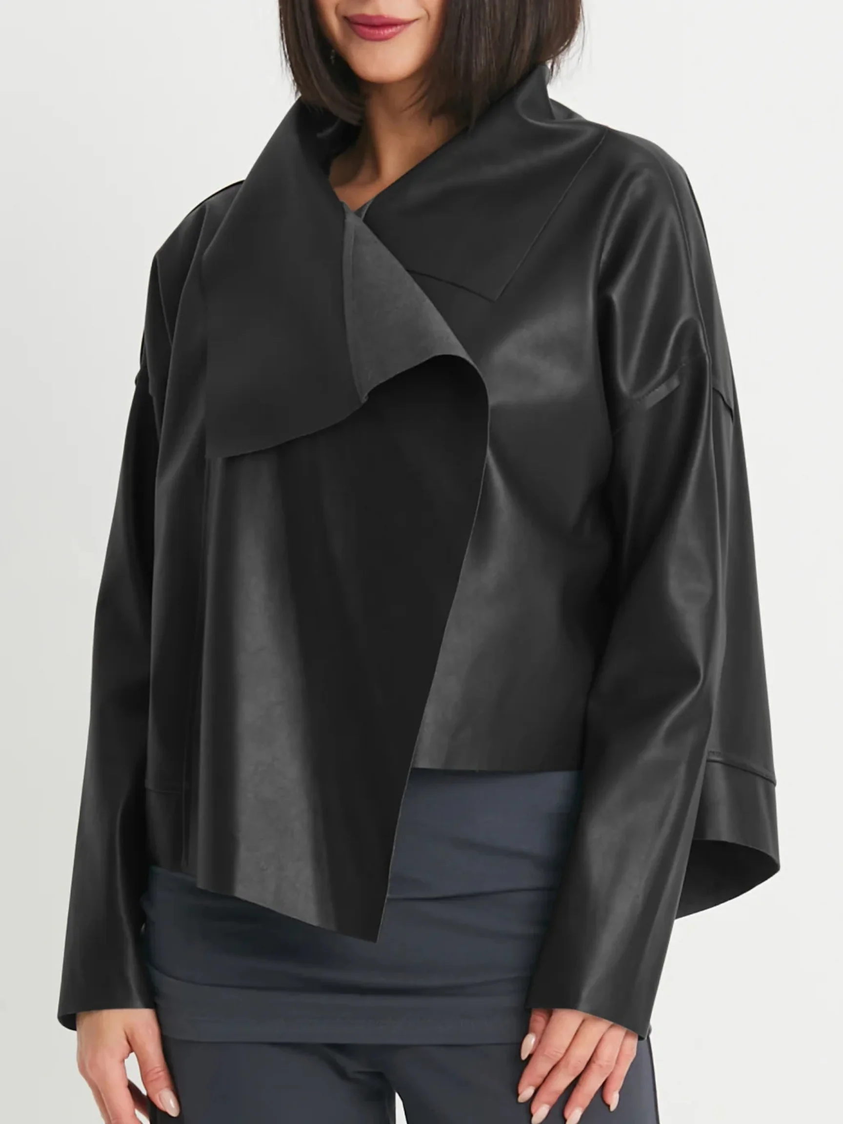 Cropped Asymmetrical Jacket in Black