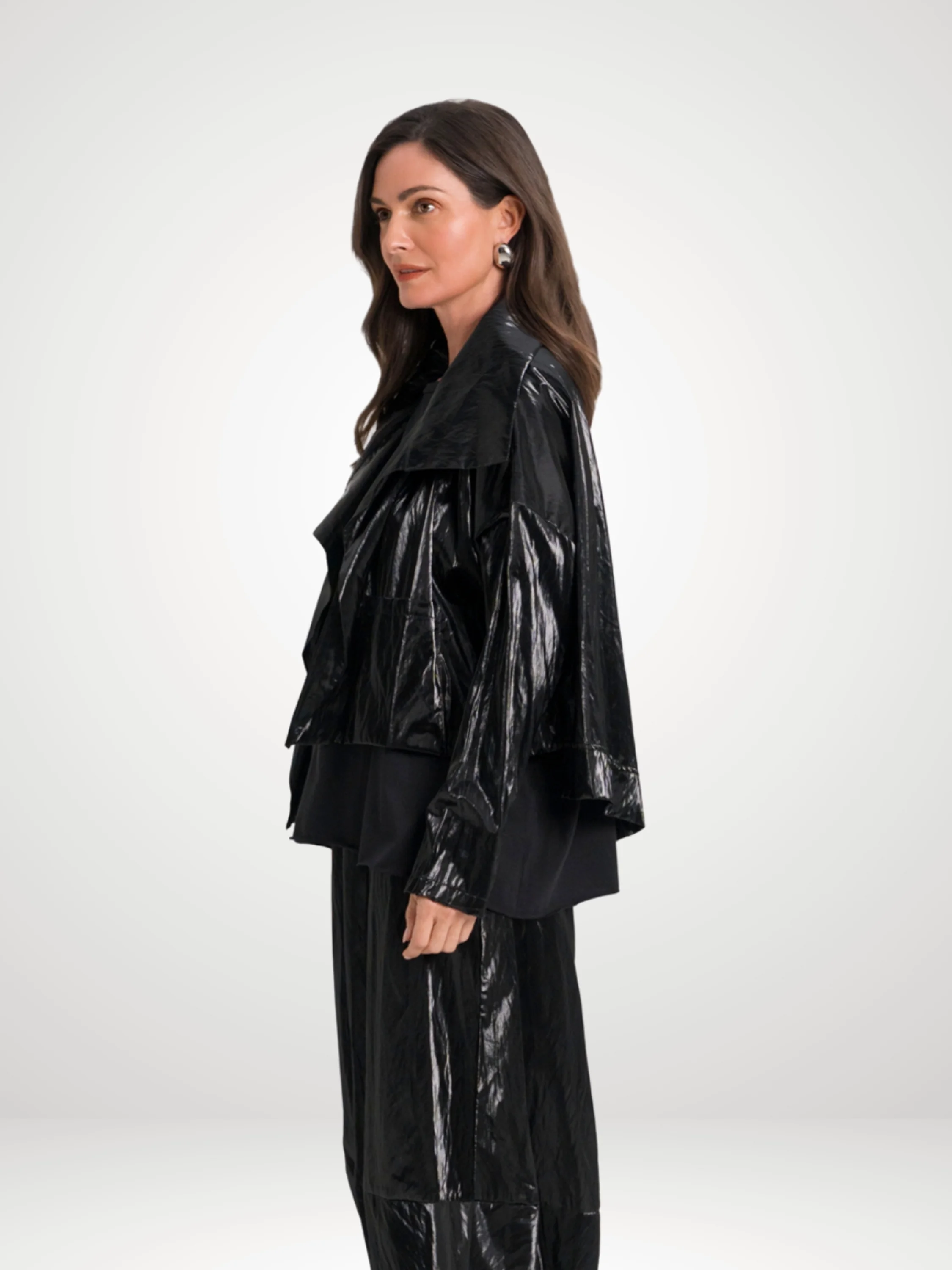 Cropped Asymmetrical Jacket in Black