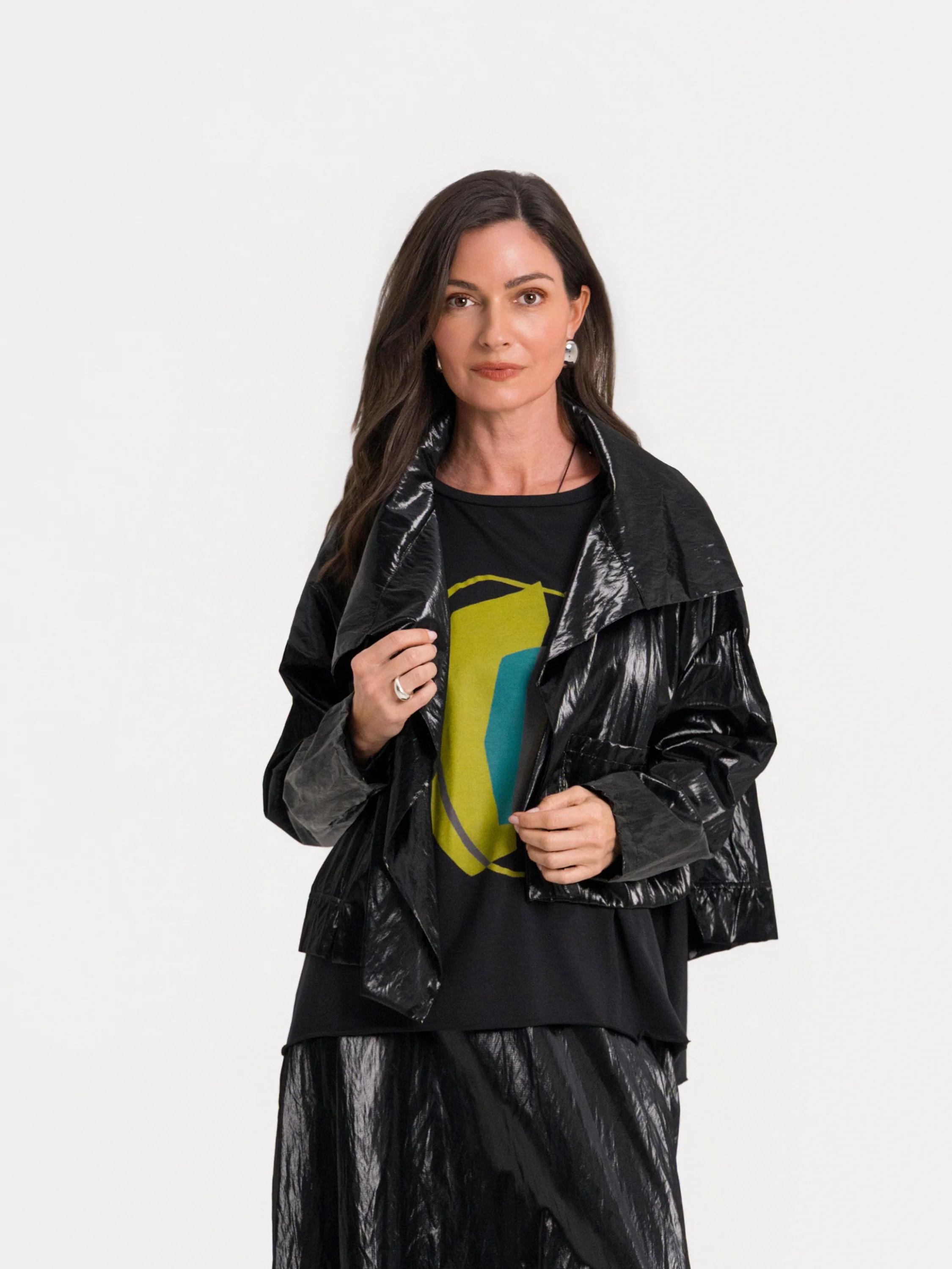 Cropped Asymmetrical Jacket in Black
