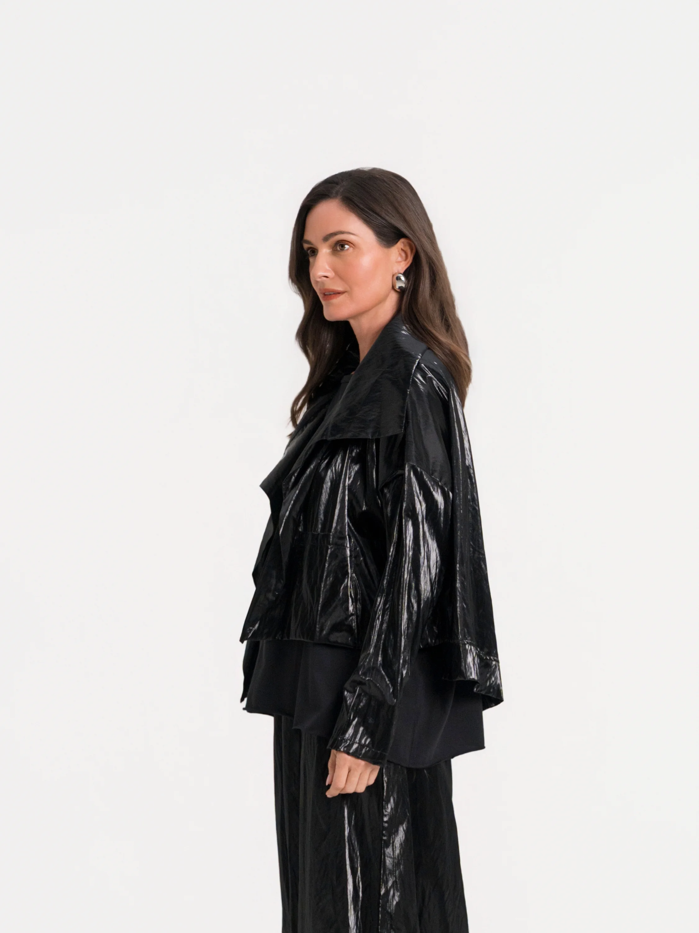 Cropped Asymmetrical Jacket in Black
