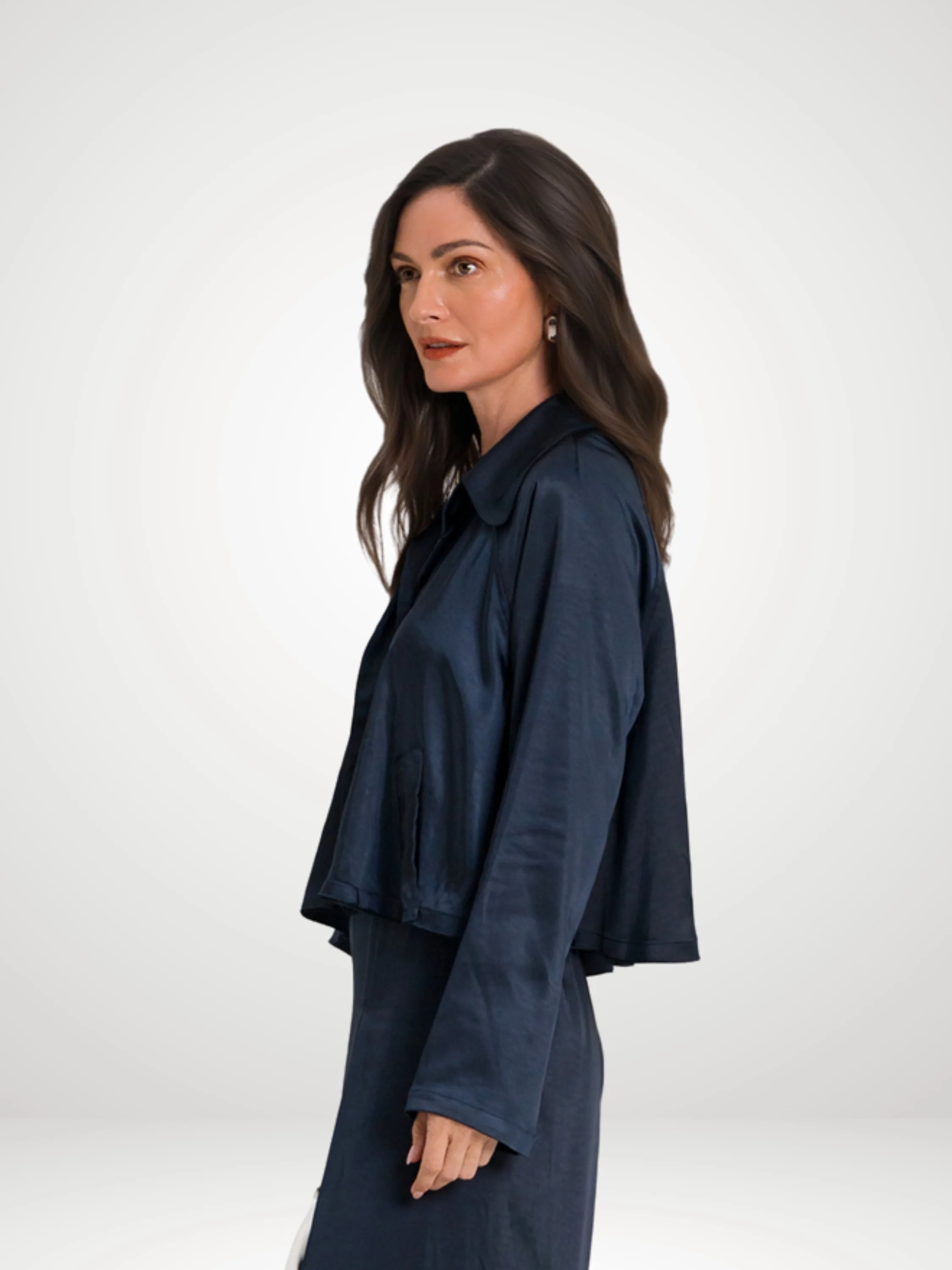 Cropped Swing Jacket in Midnight