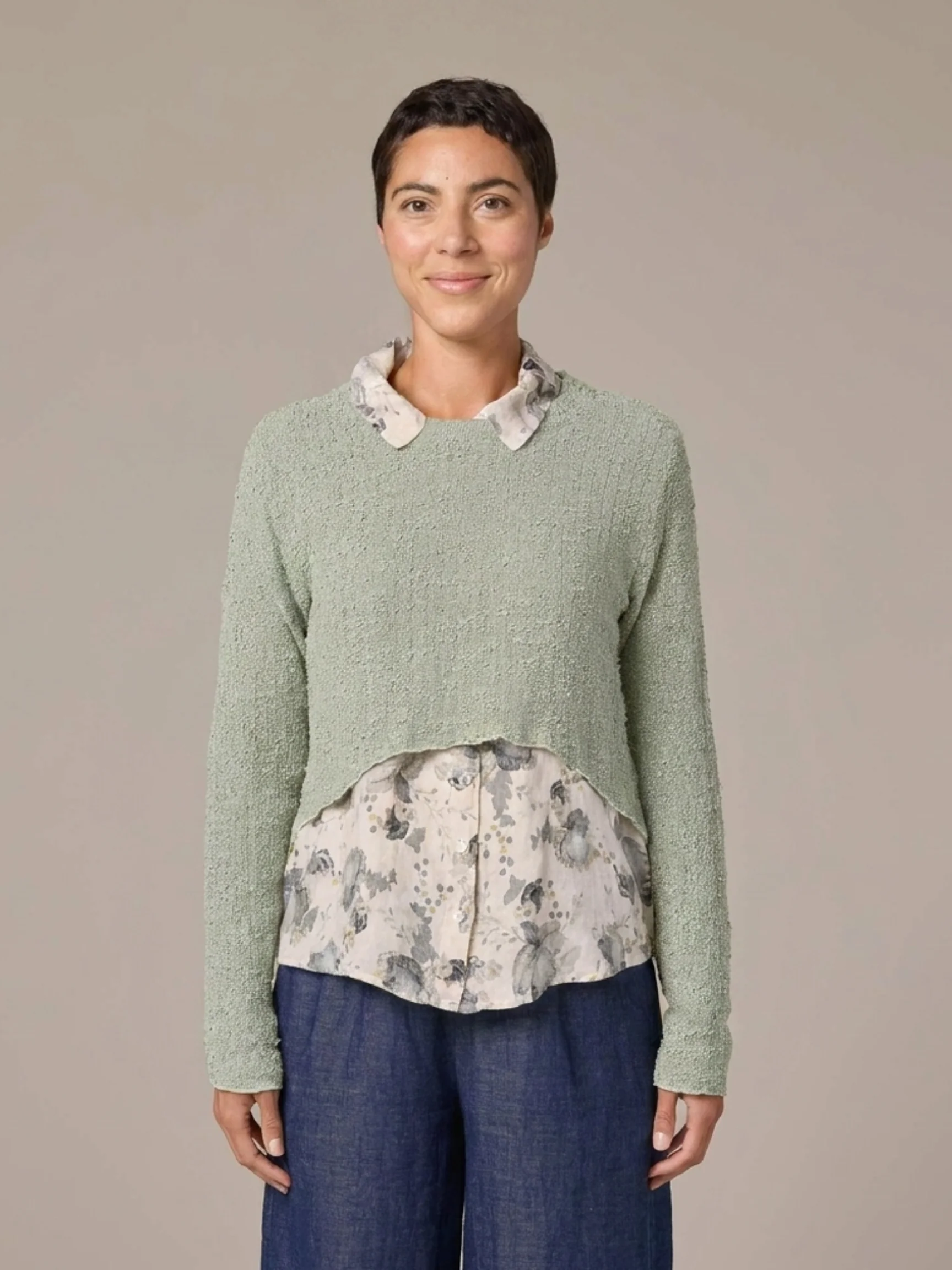 Curved Crop Sweater in Fountain