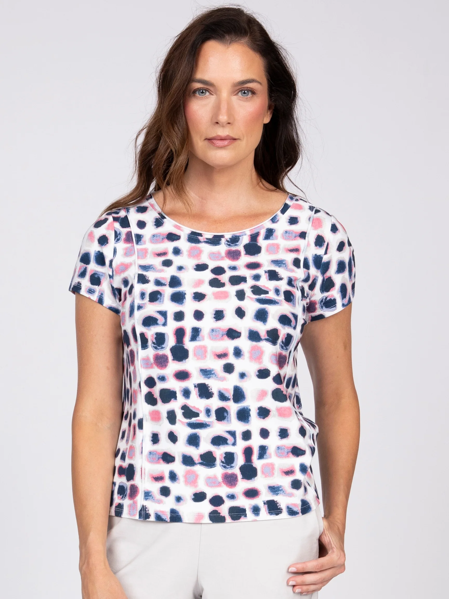 Dot Cap Slv Tee in Azalea