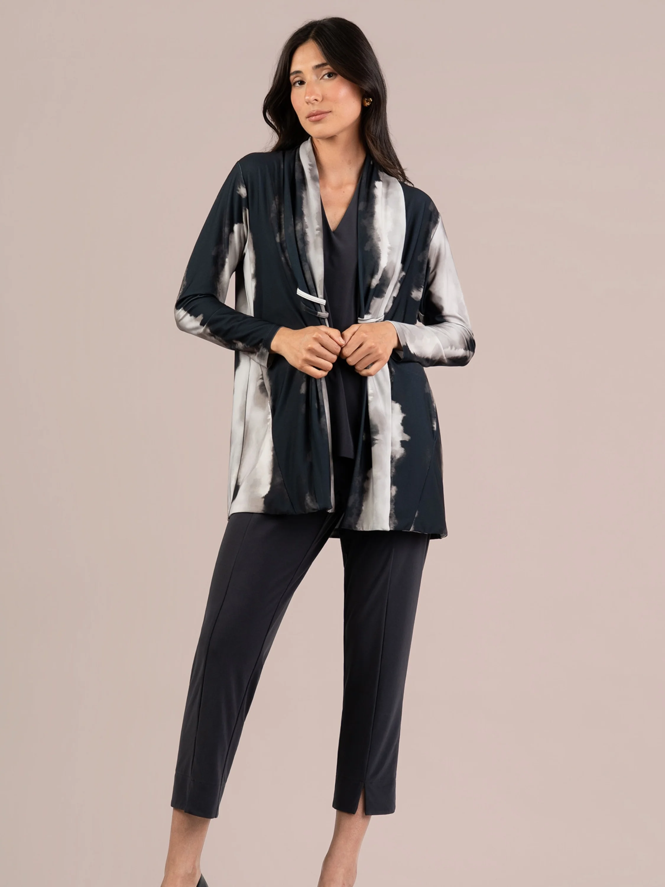 Double Loop Cardigan Print in Graphite Watercolor