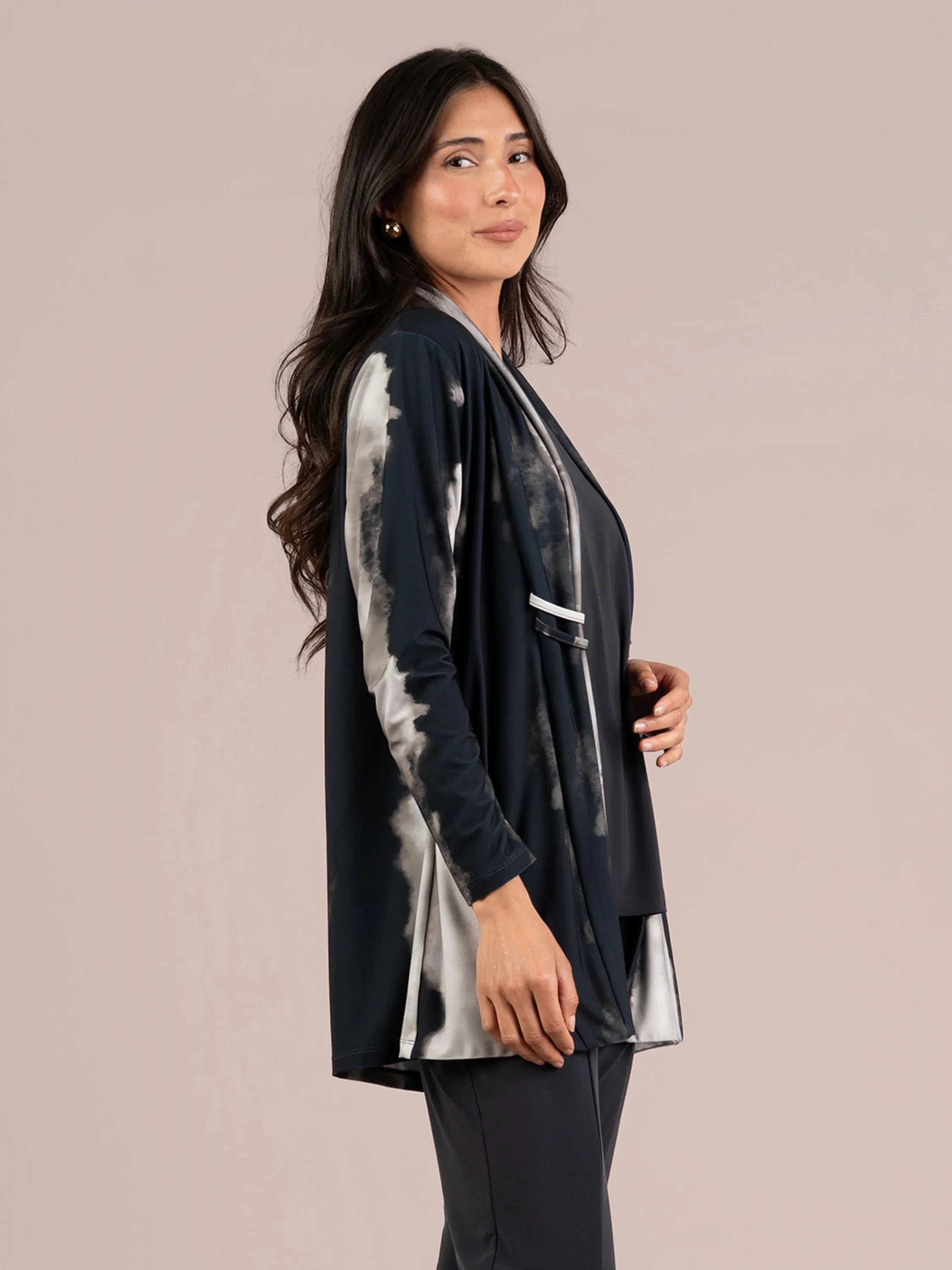 Double Loop Cardigan Print in Graphite Watercolor