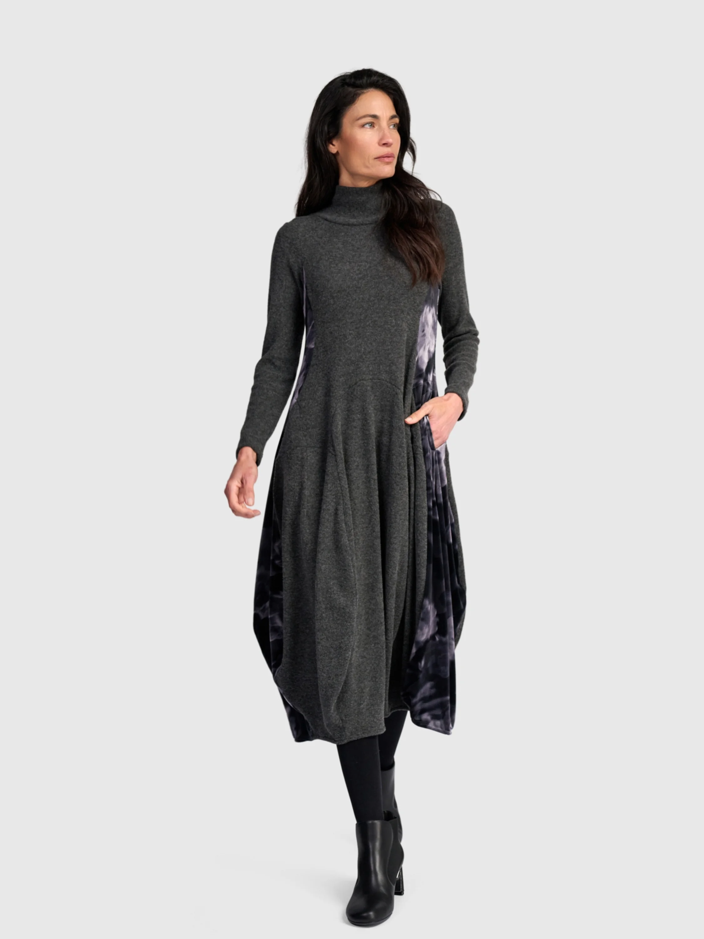 Eclipse Turtleneck Dress in Grey