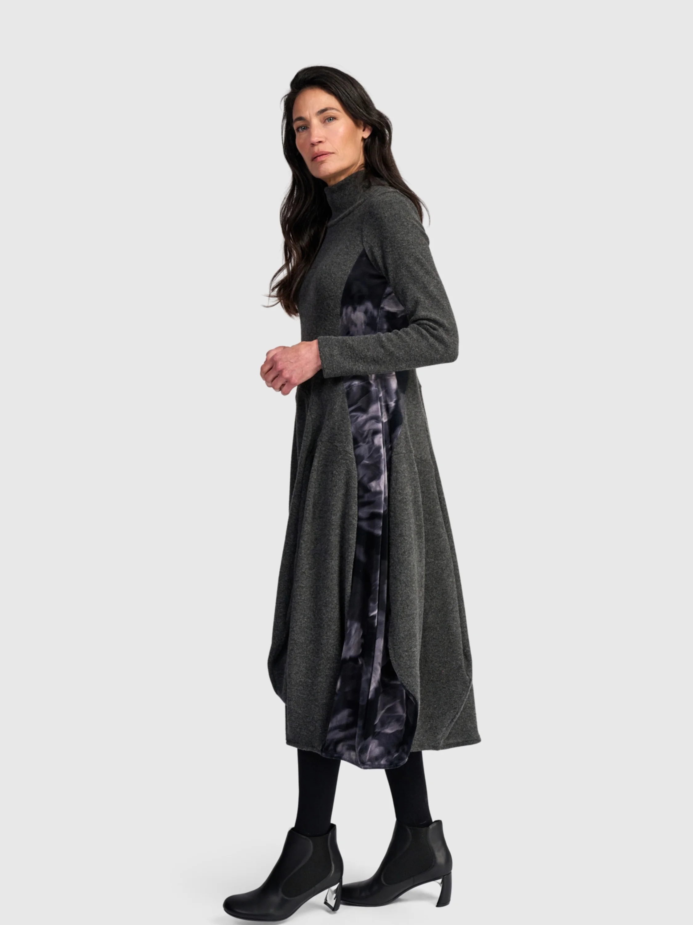Eclipse Turtleneck Dress in Grey