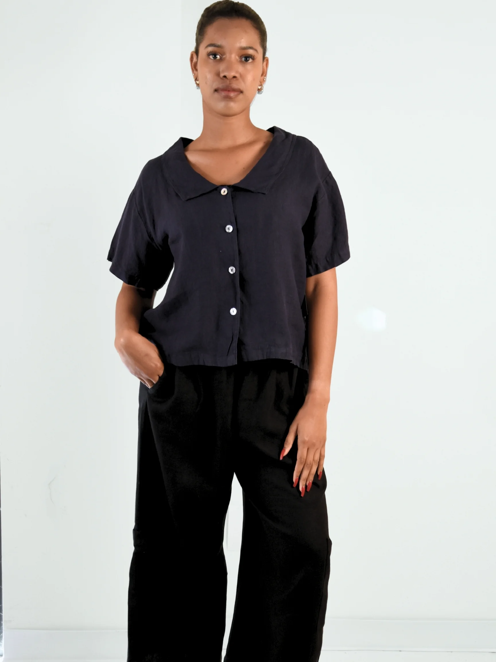 Model is 5’ 8” and wearing size S