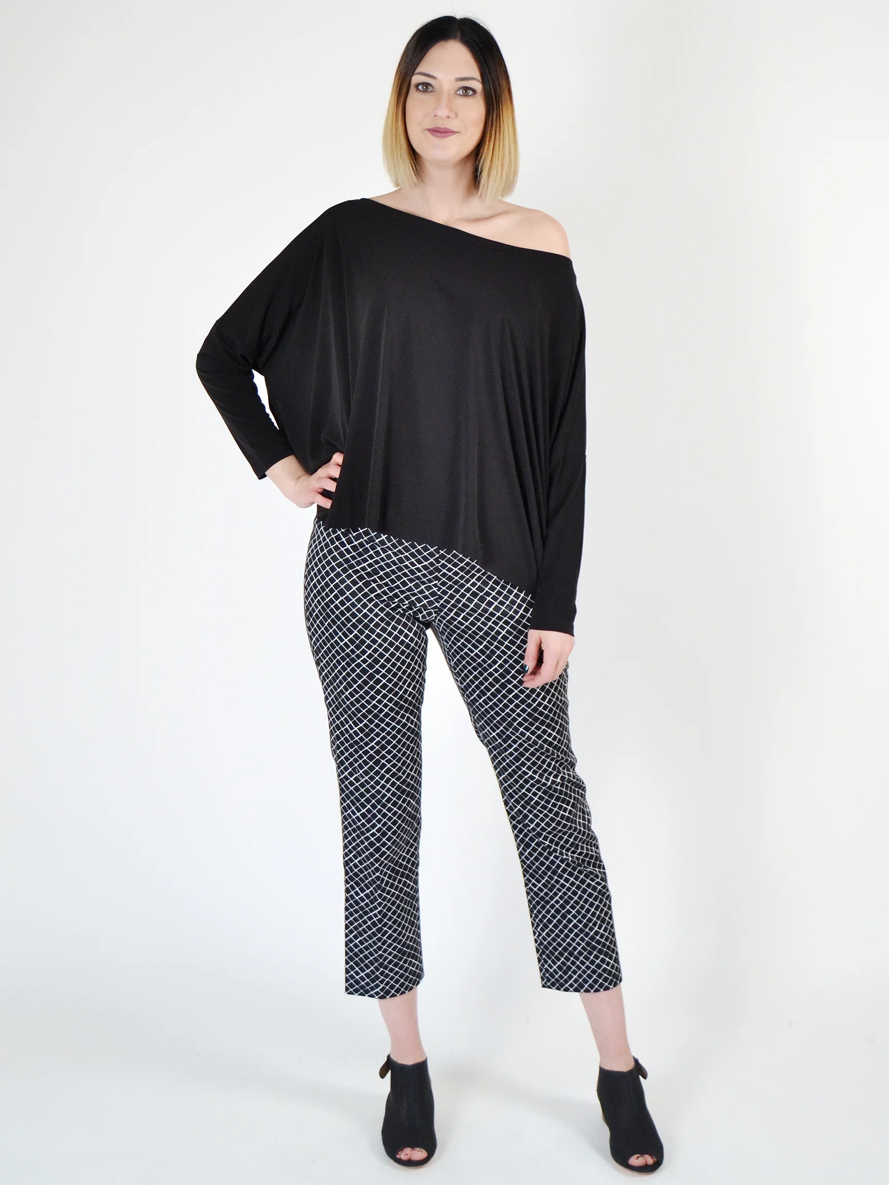 Fence Print Jerry Ankle Pant in Black