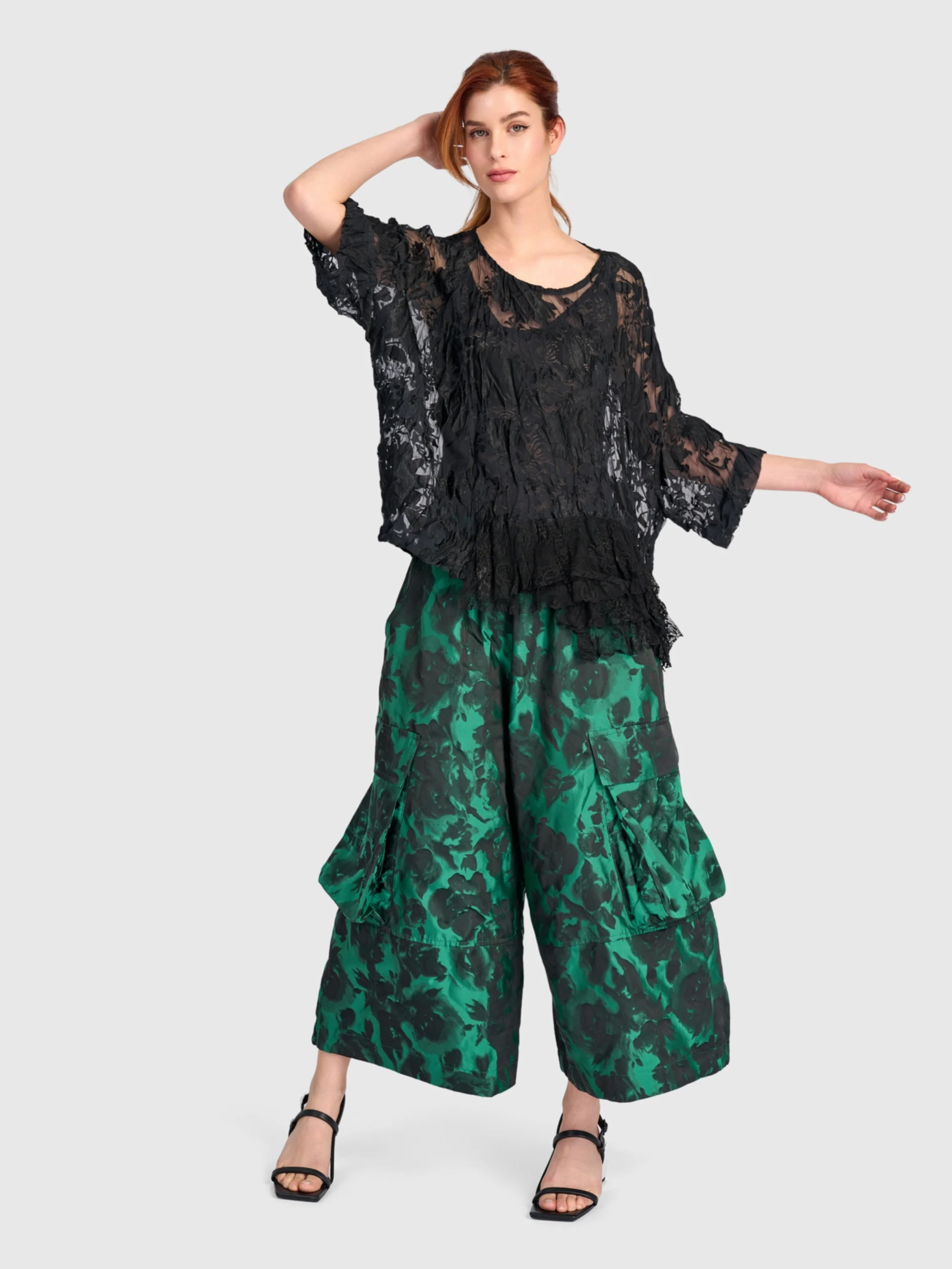 Floral Jacquard Pant in Emerald