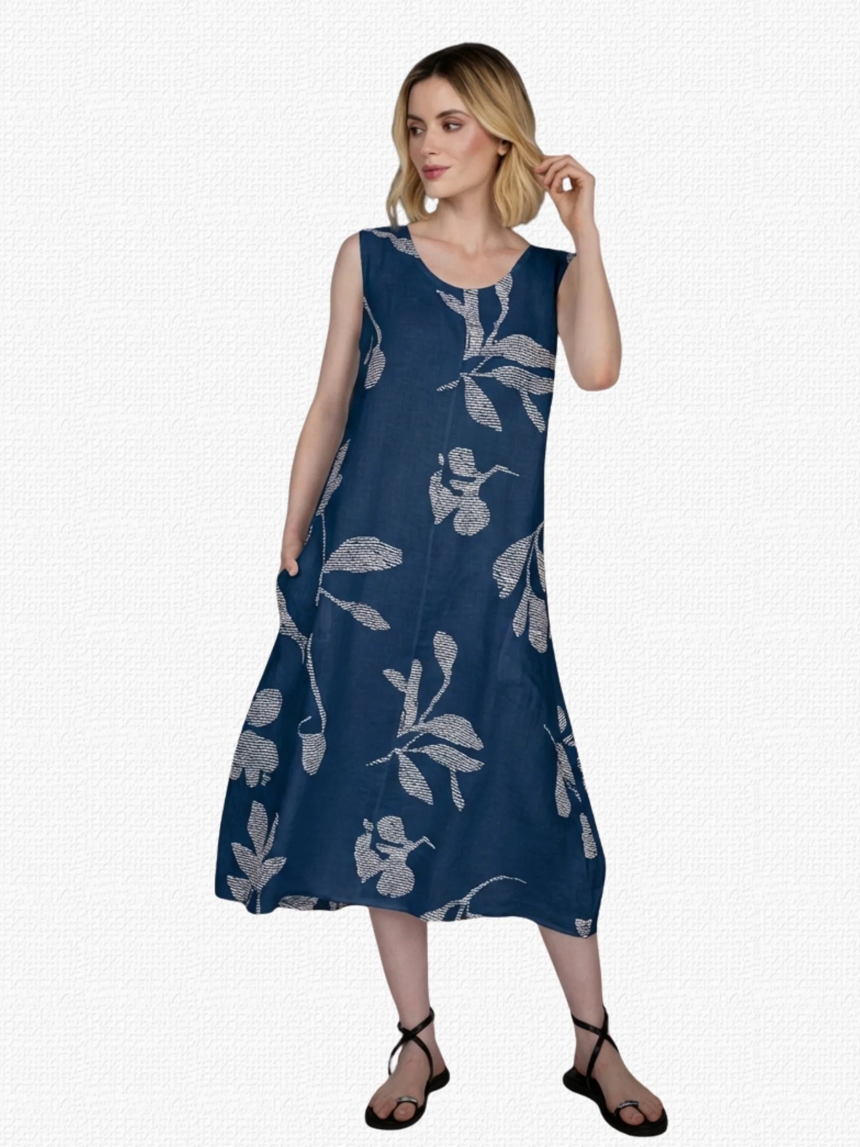 Floral Tank Dress in Navy