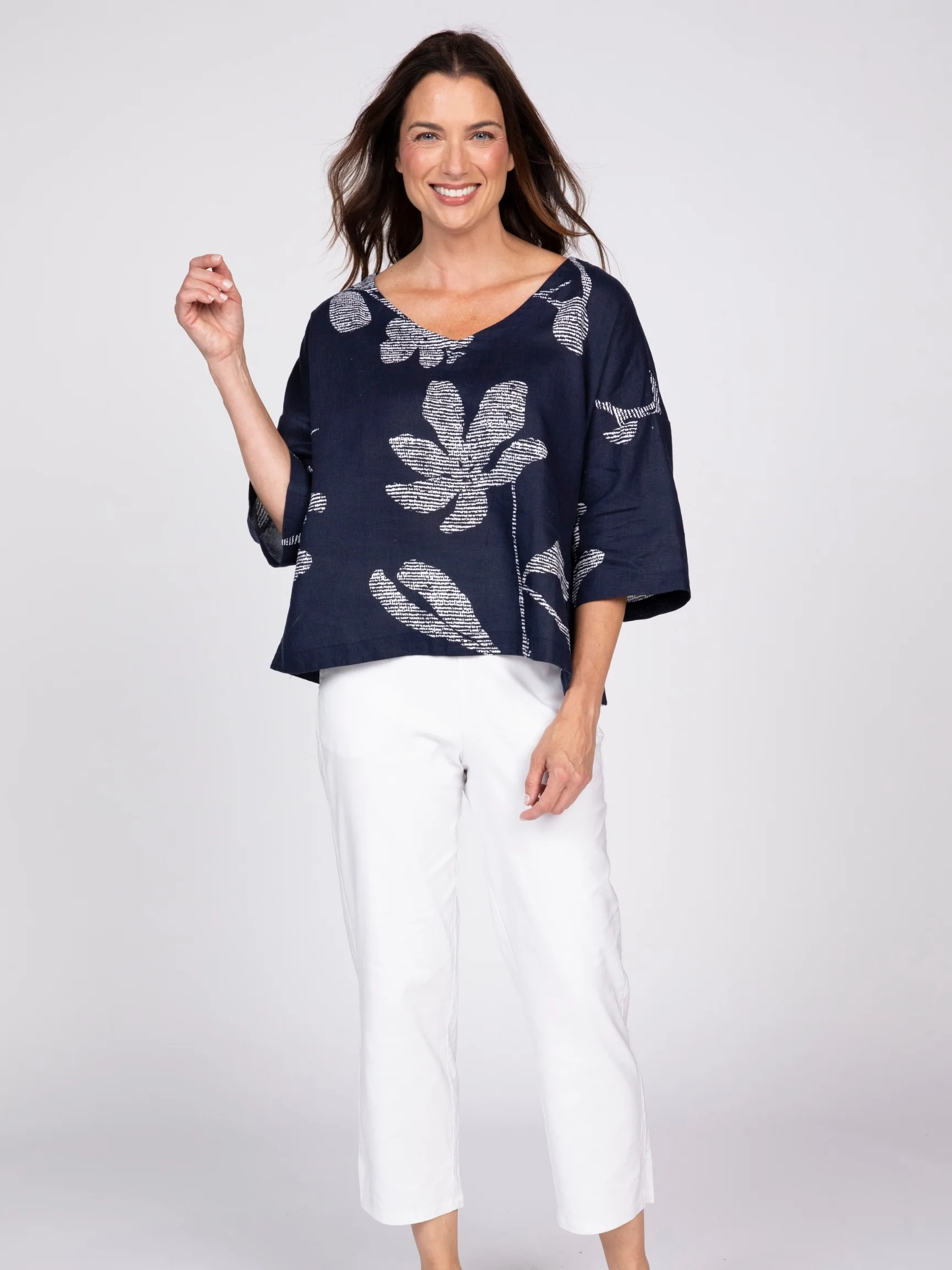 Floral Tessa Top in Navy