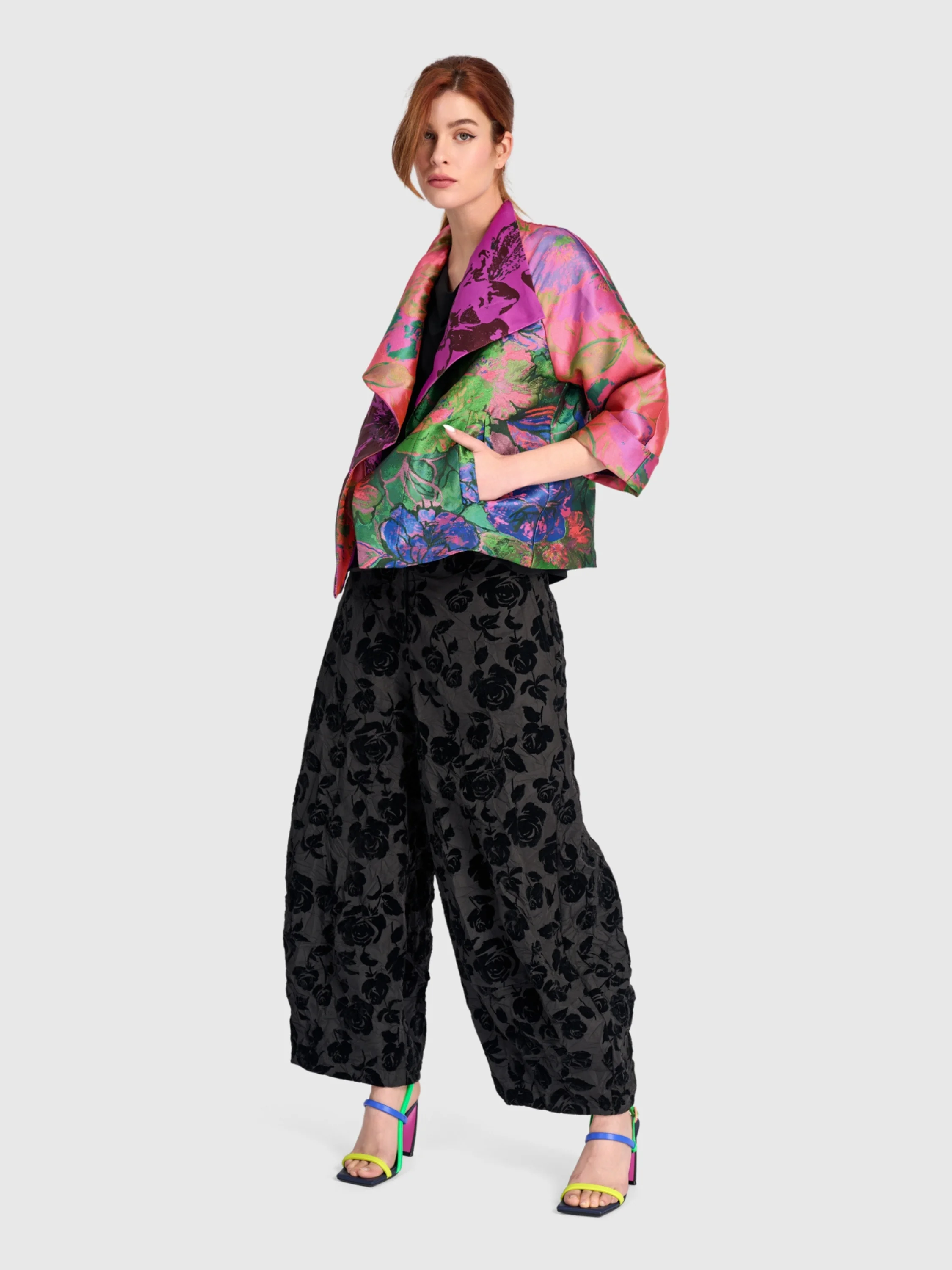 Floral Velvet Pant in Black