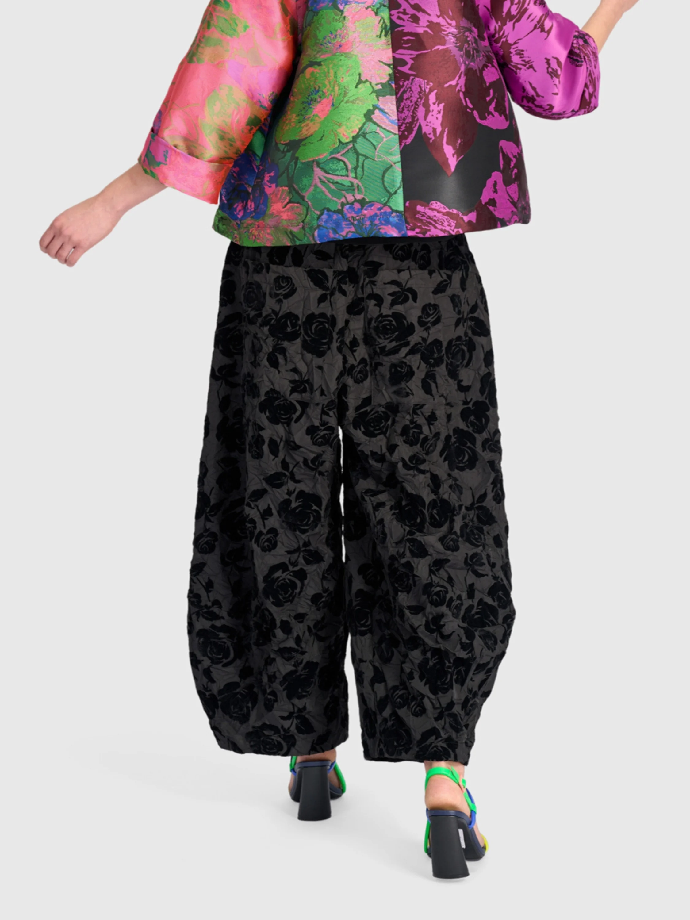 Floral Velvet Pant in Black