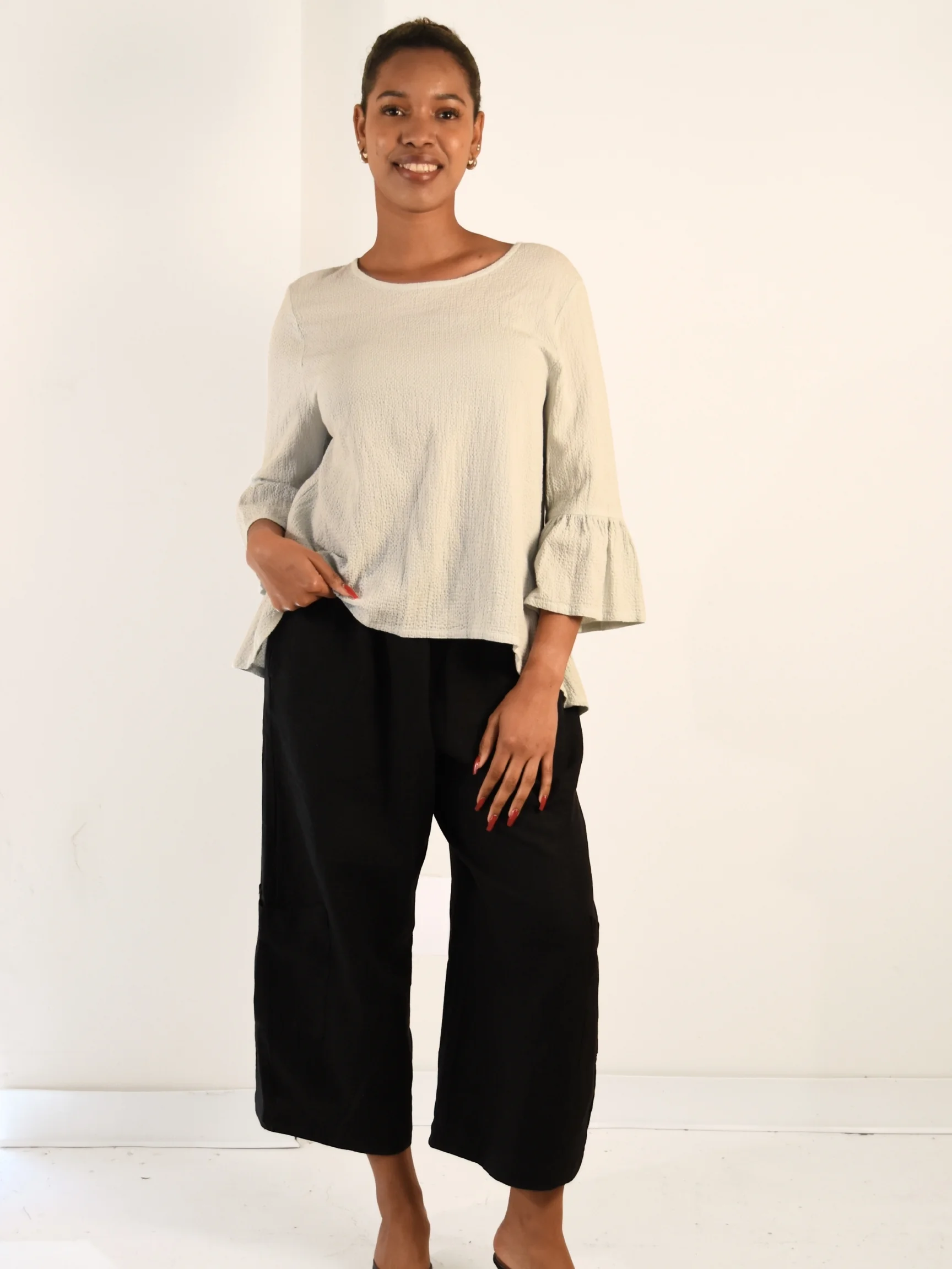 Model is 5’ 8” and wearing size S