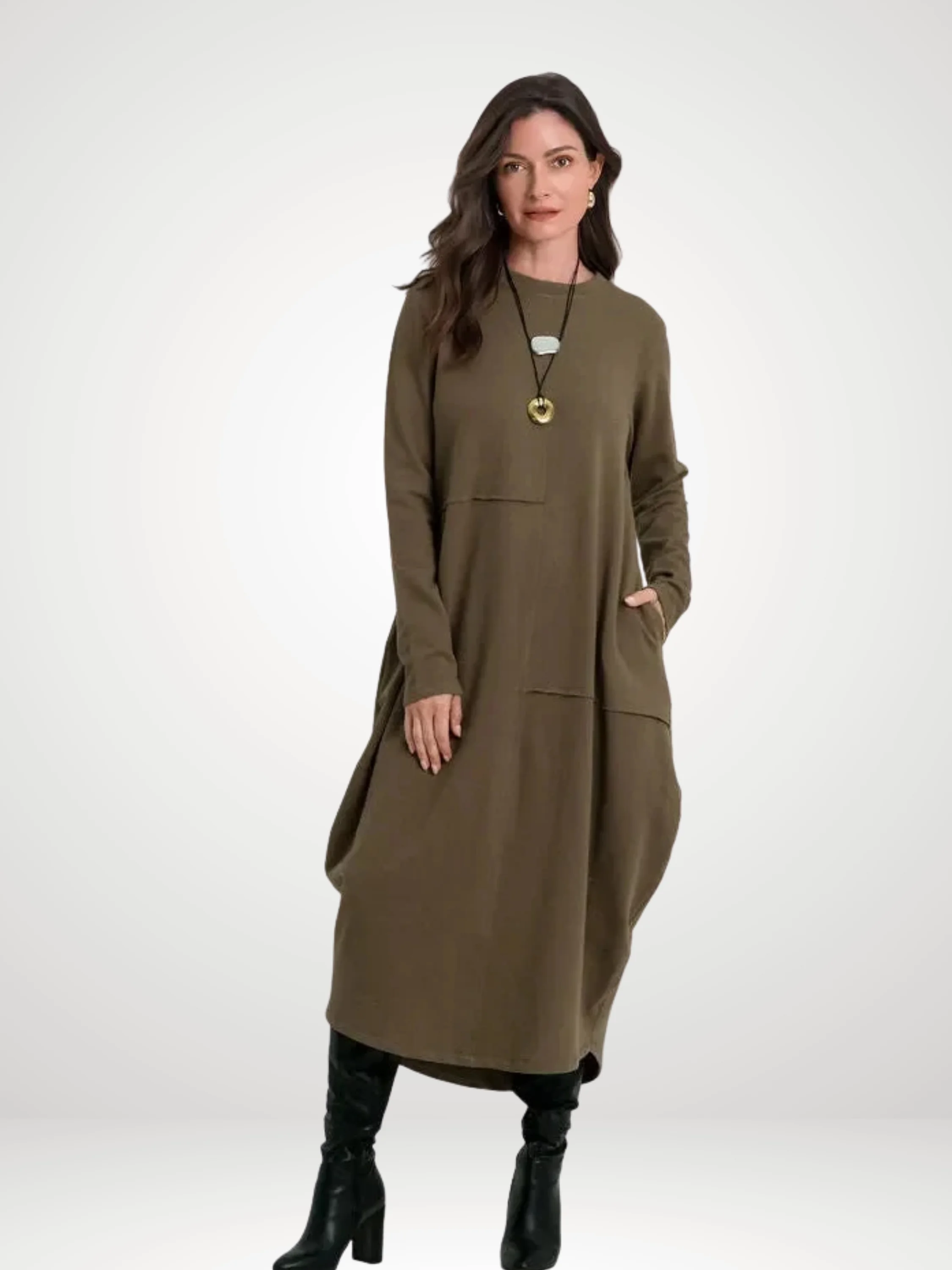 French Terry Bubble Dress in Turtle