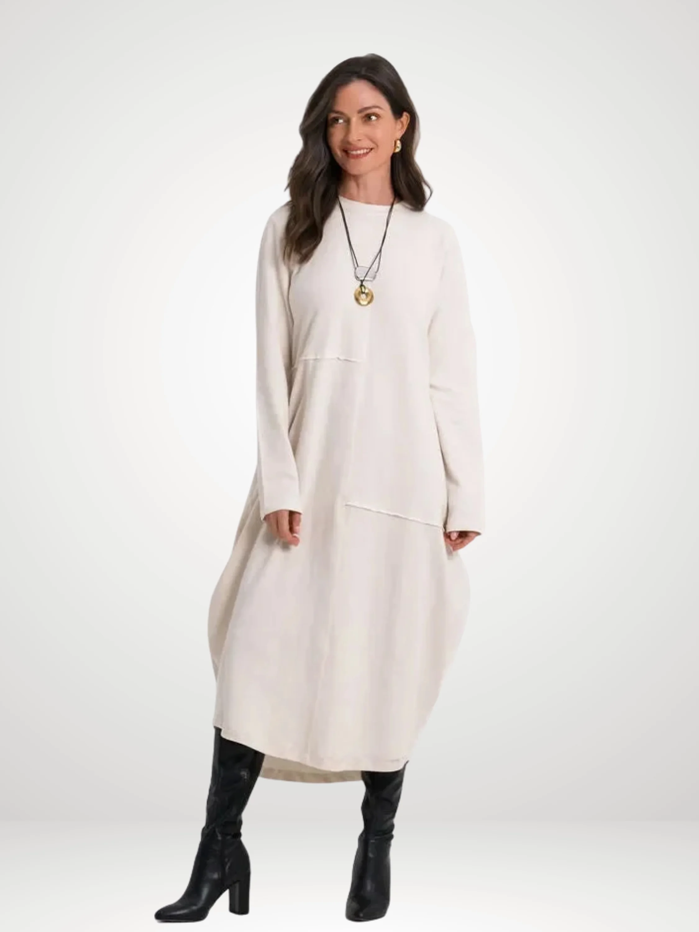 French Terry Bubble Dress in Stone
