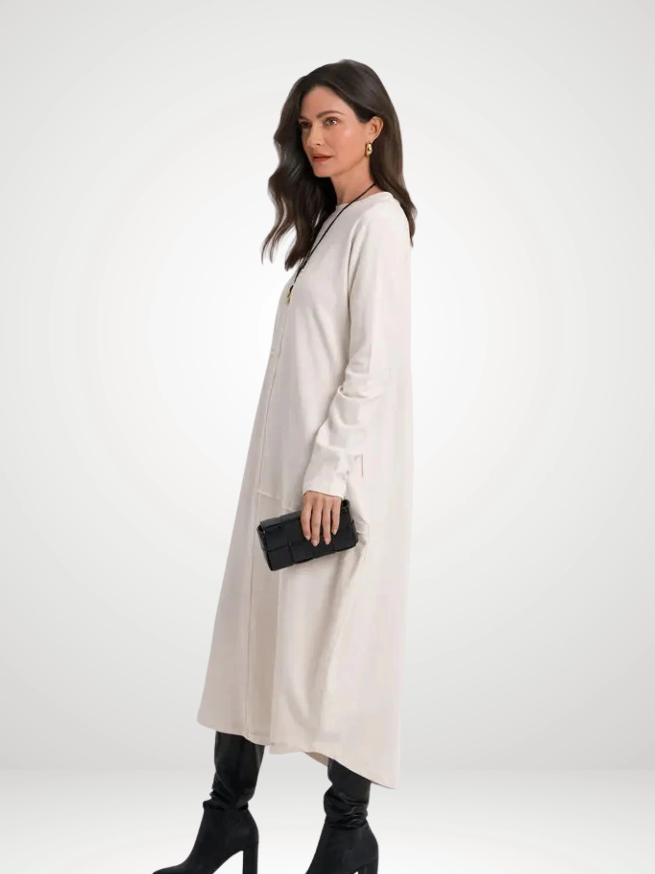 French Terry Bubble Dress in Stone