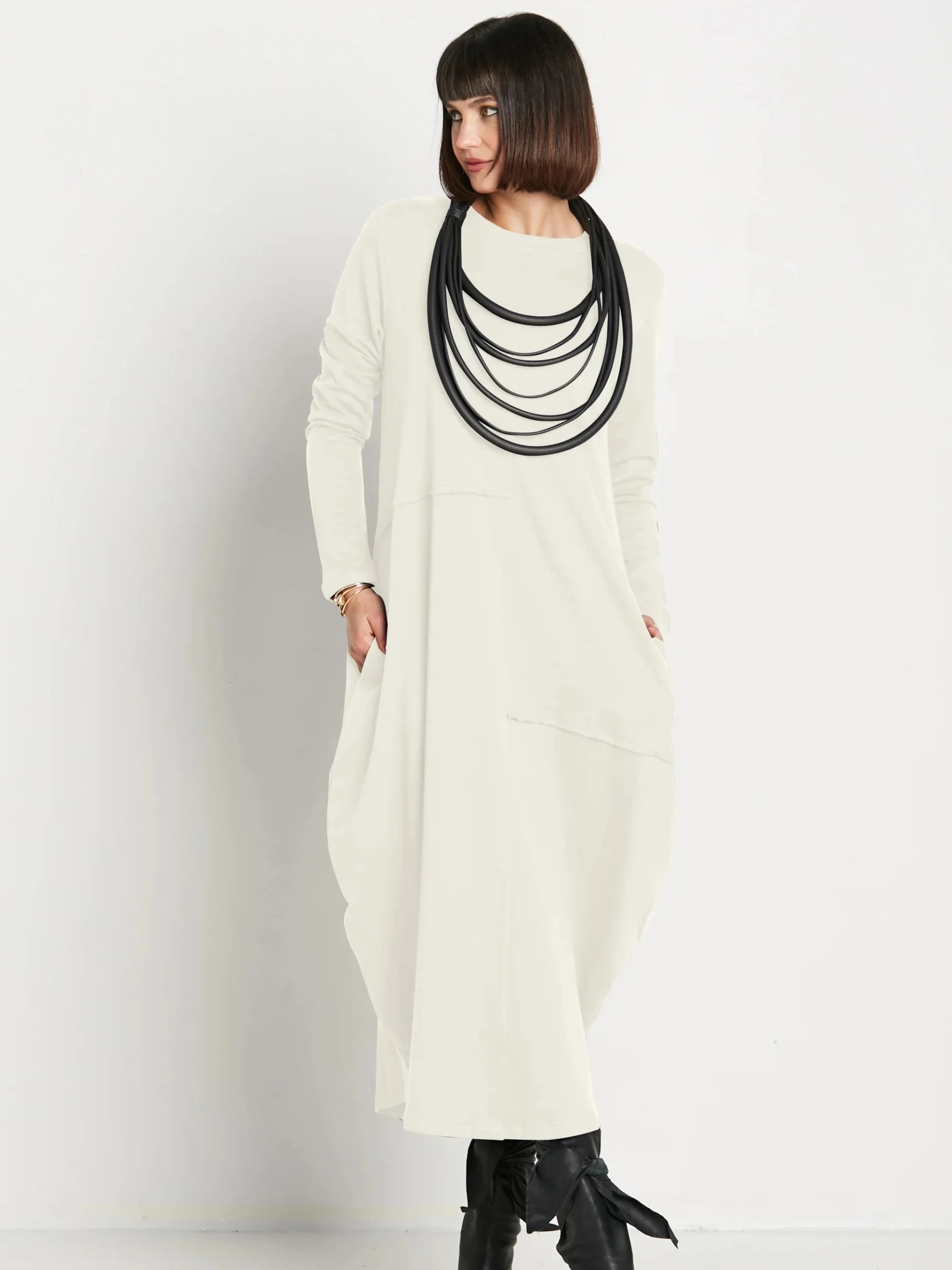 French Terry Bubble Dress in Stone