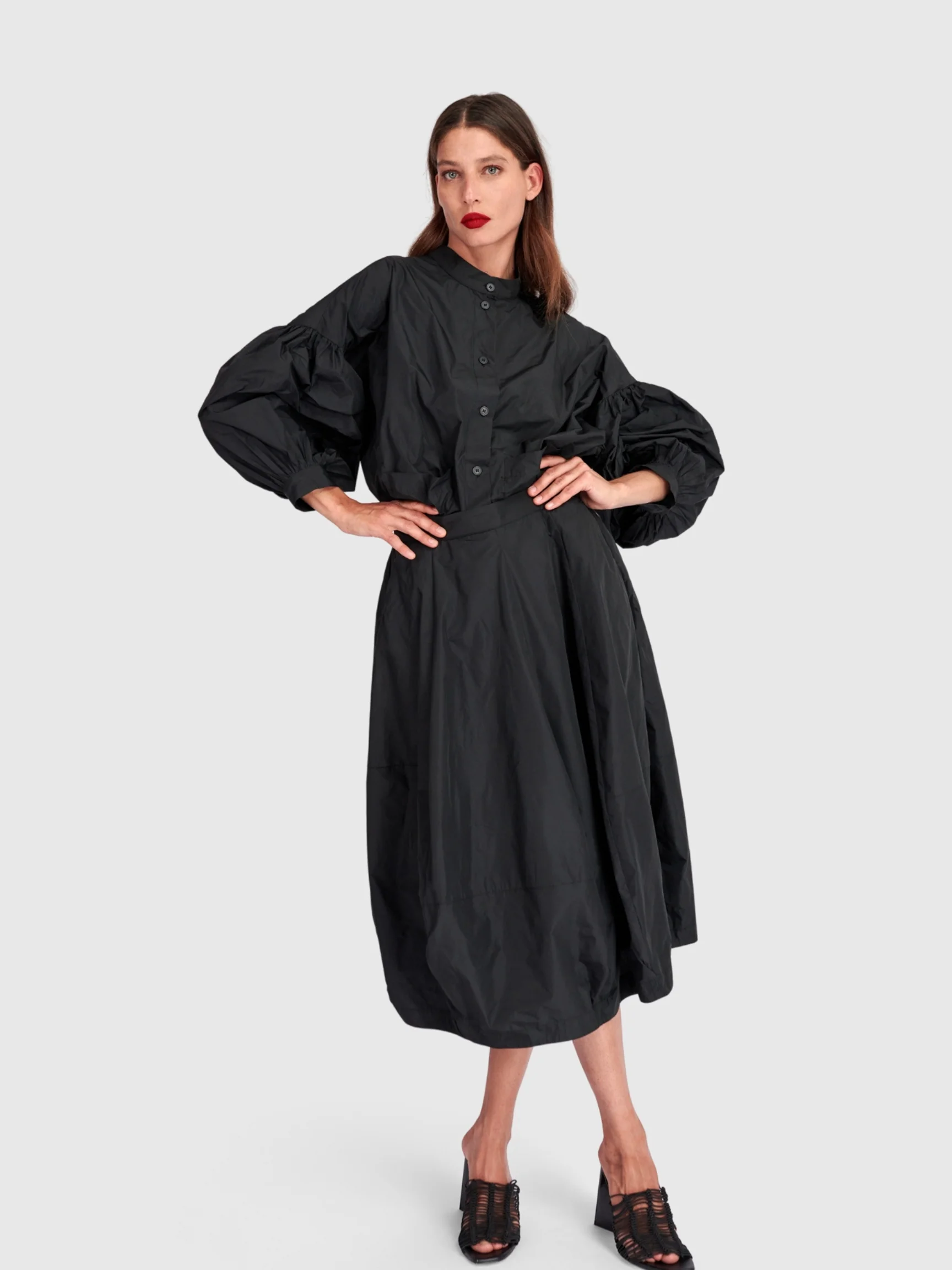 Gathered Midi Skirt in Black