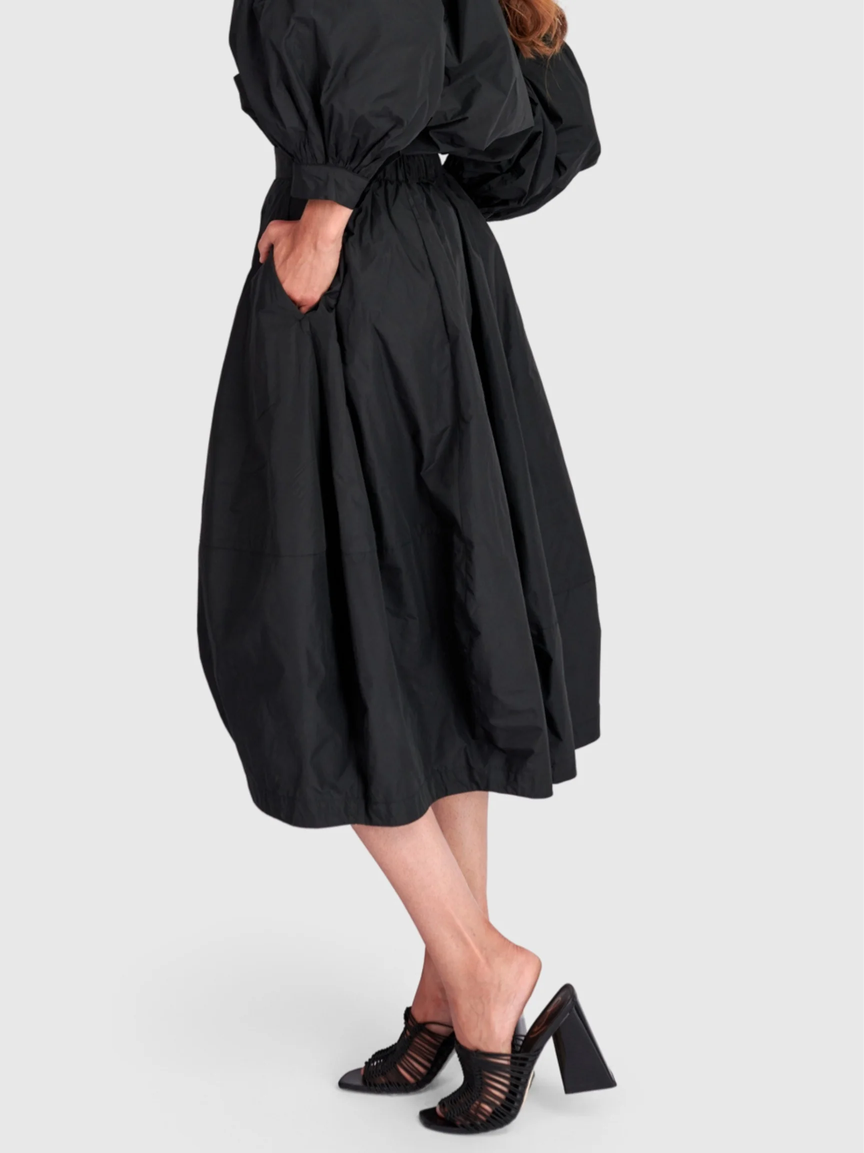 Gathered Midi Skirt in Black