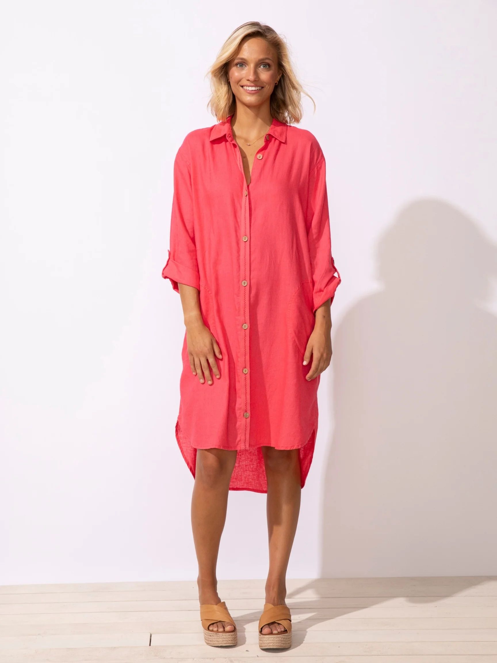 Getaway Shirt Dress in Poppy