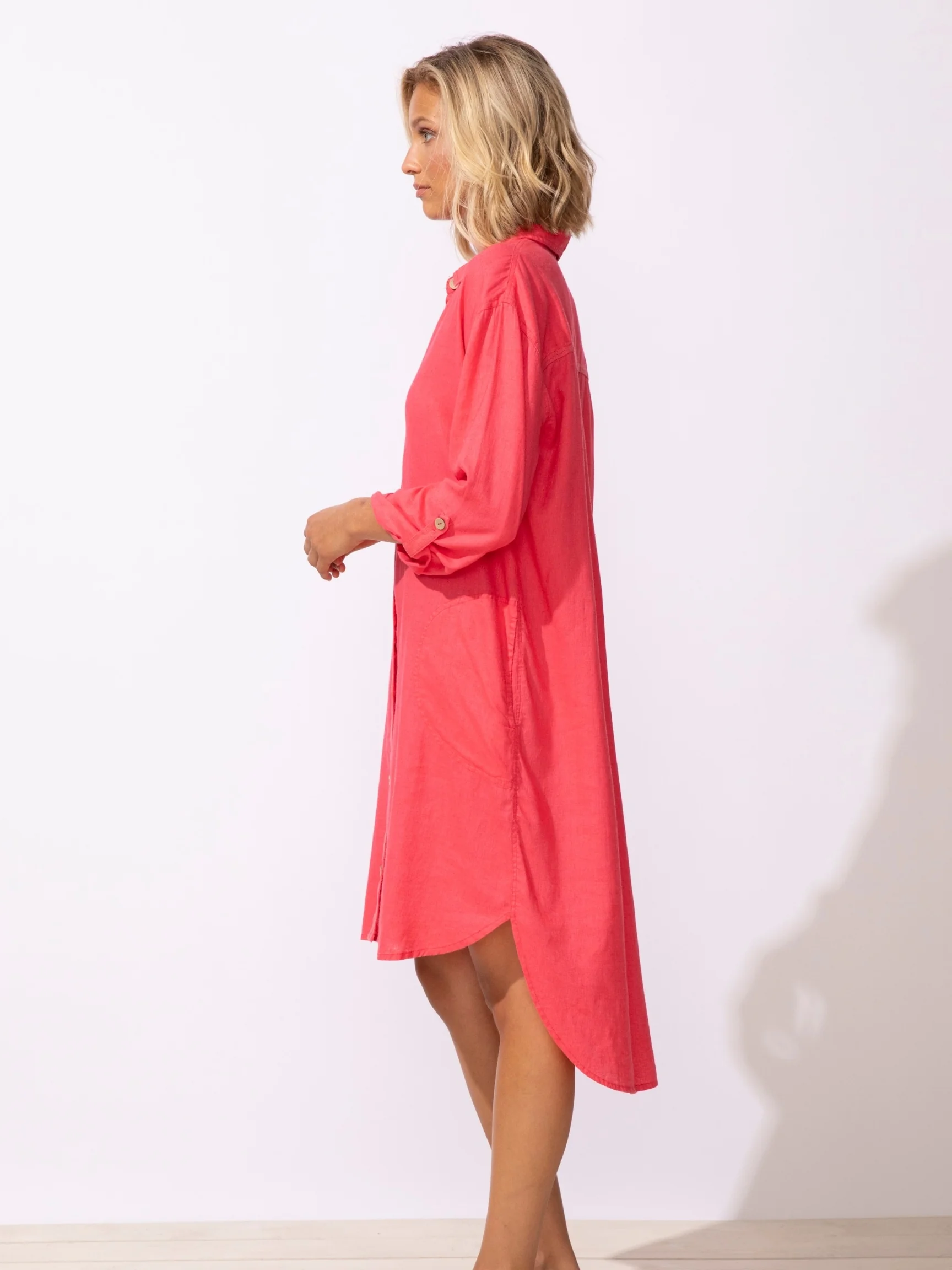 Getaway Shirt Dress in Poppy