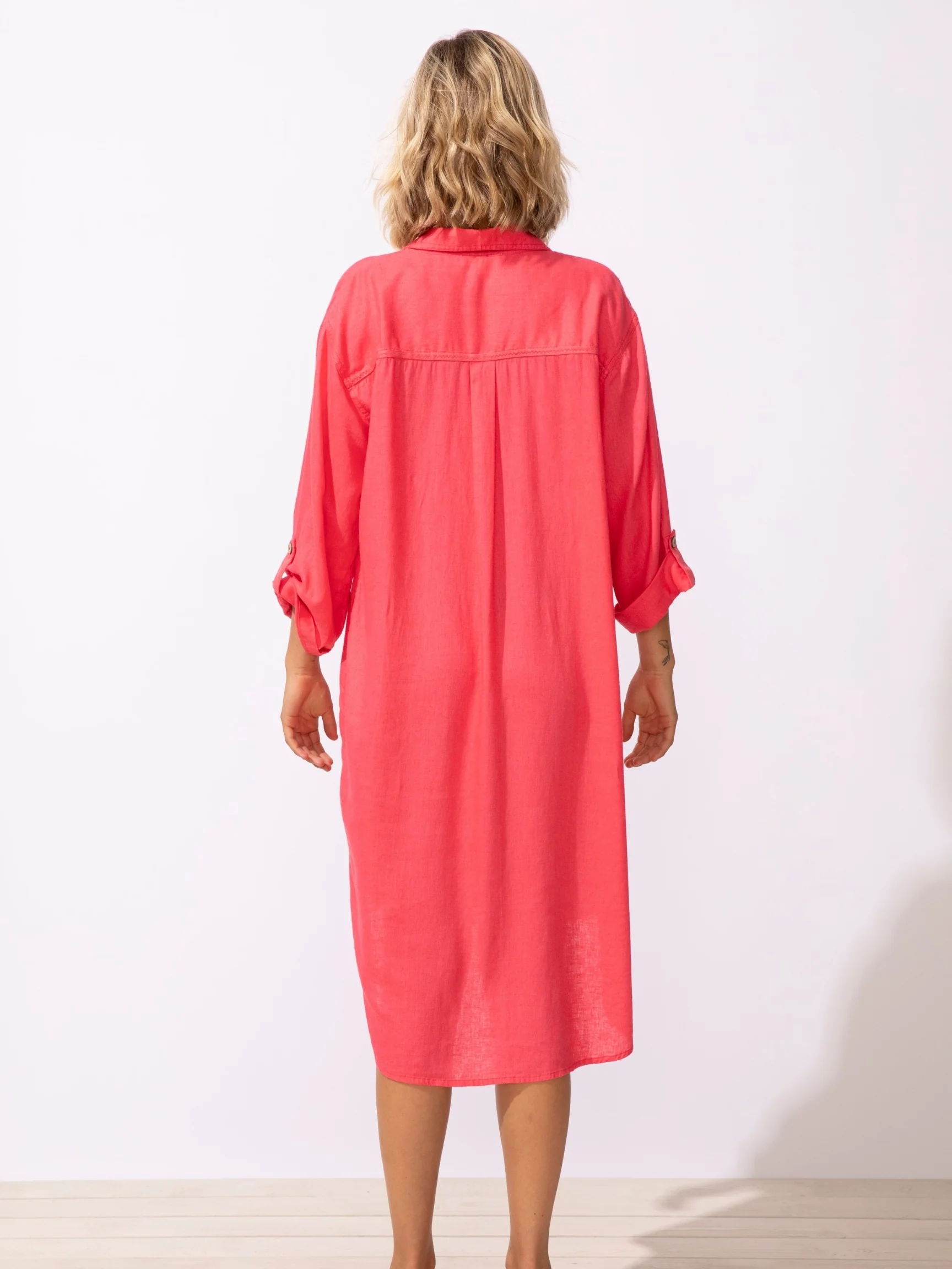 Getaway Shirt Dress in Poppy