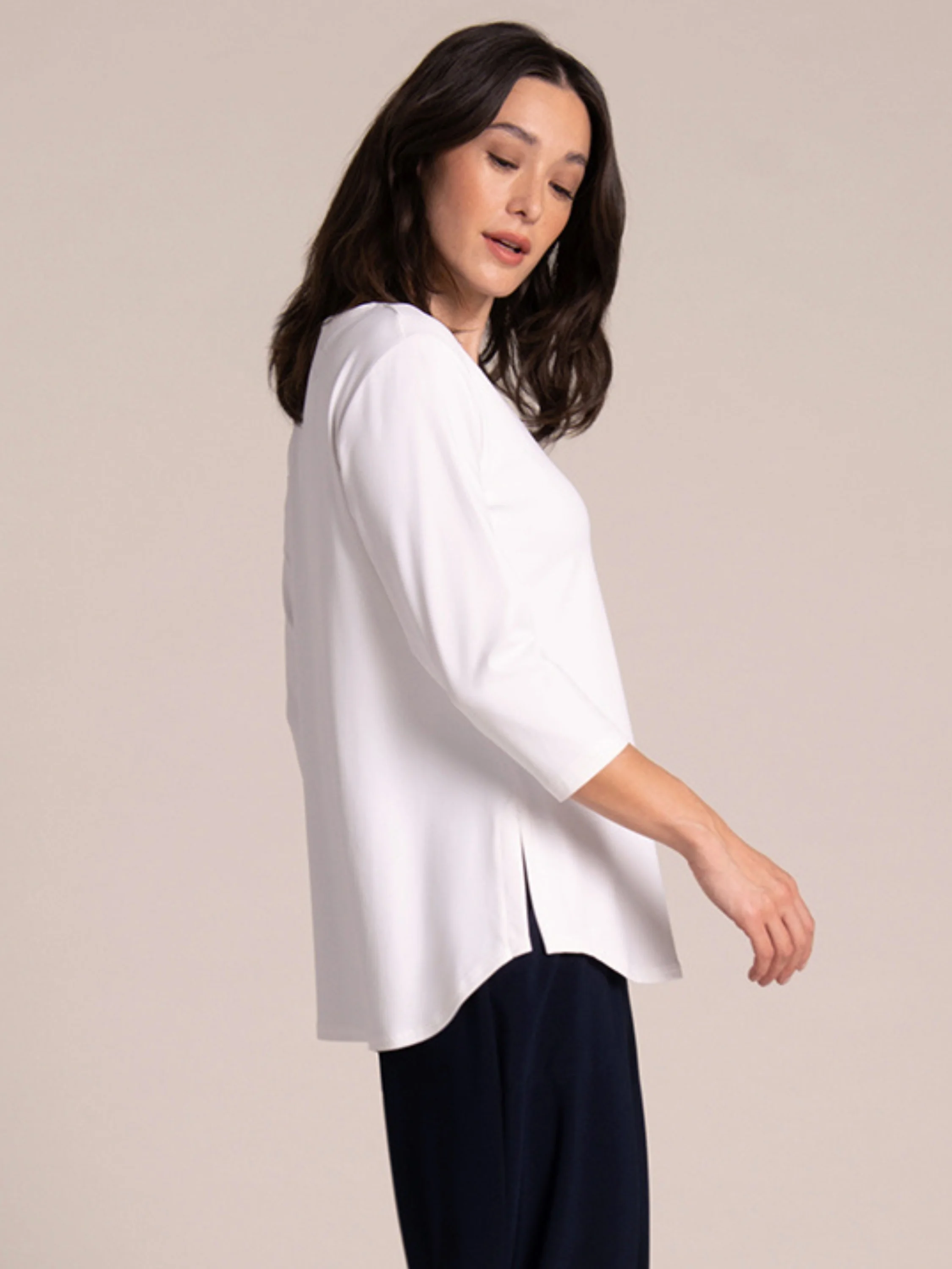 Go To Classic 3/4 Sleeve Relaxed Tee in White