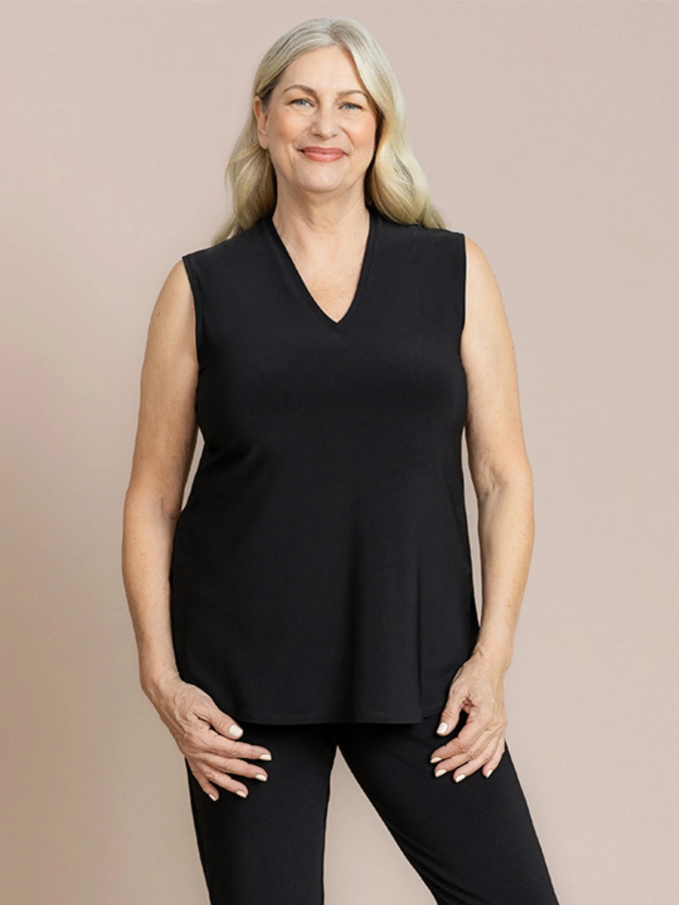 Go To Narrow V-Neck Tank in Black