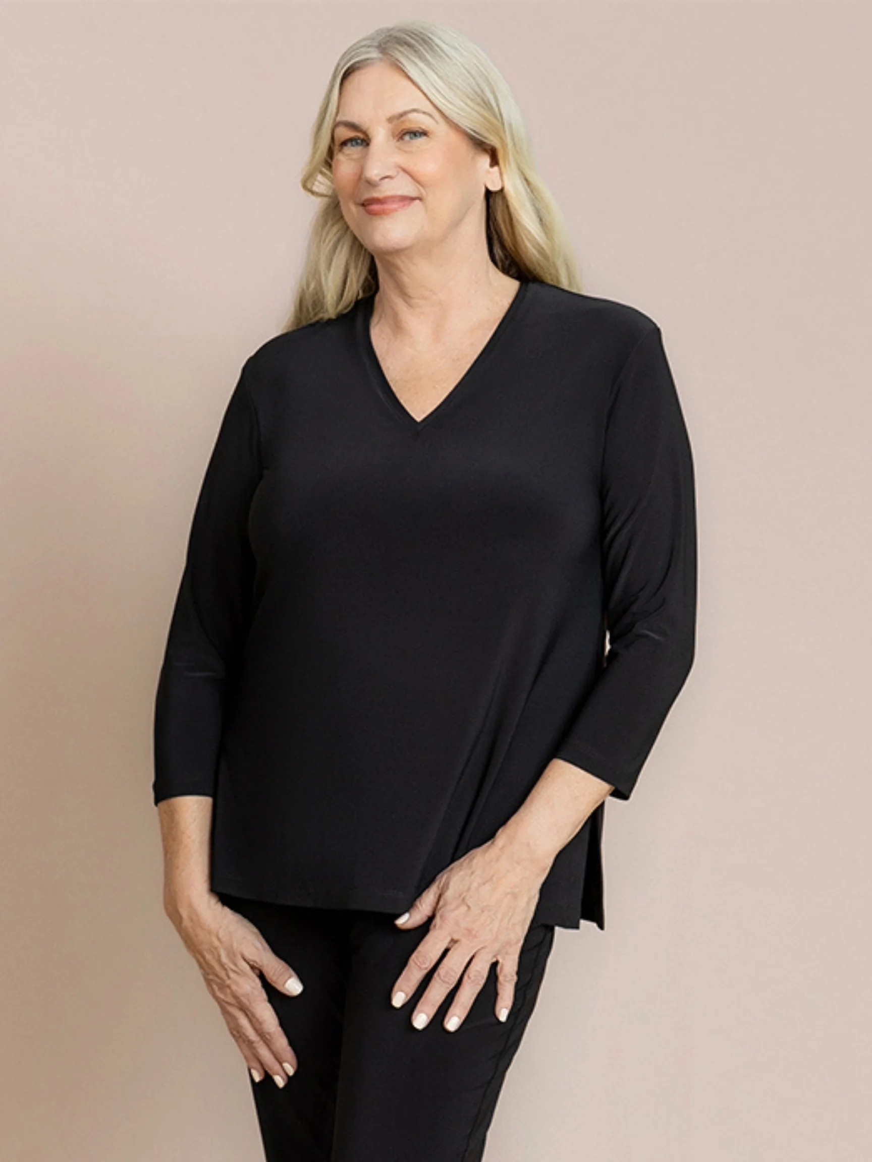 Go To Narrow V-Neck Top in Black