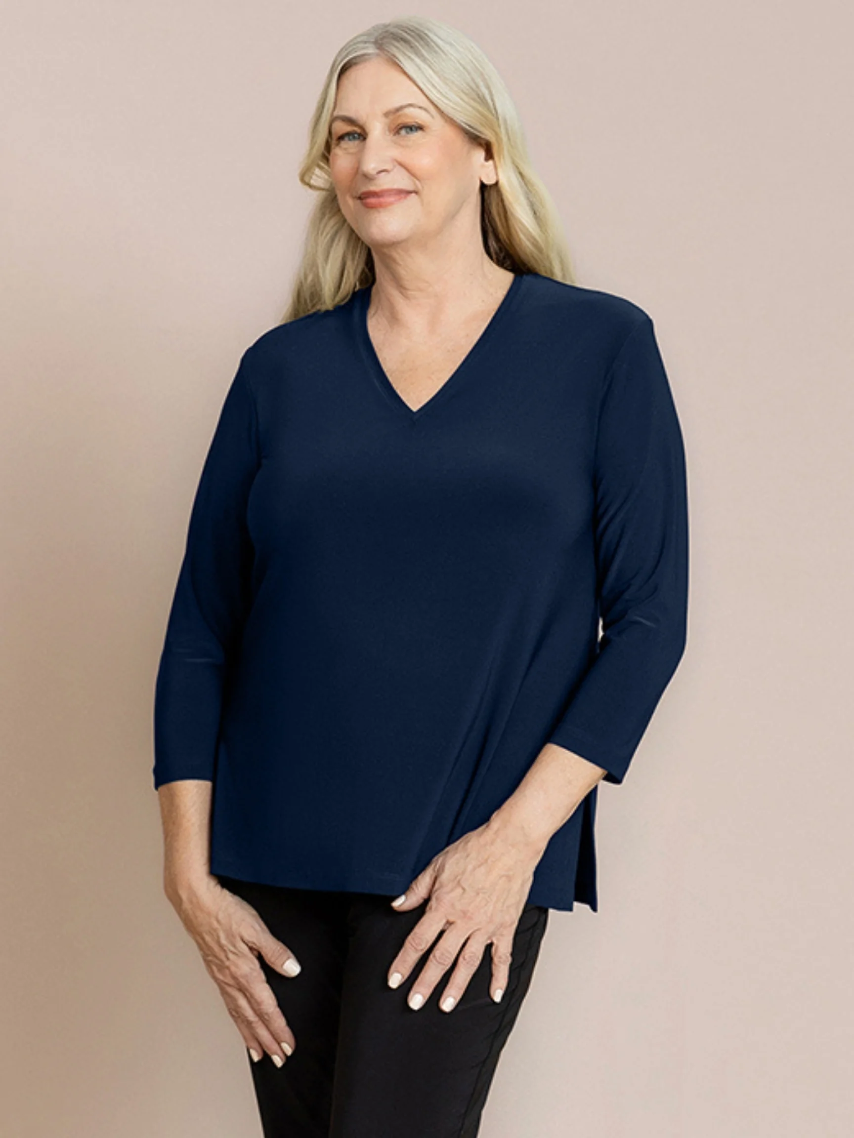 Go To Narrow V-Neck Top in Navy